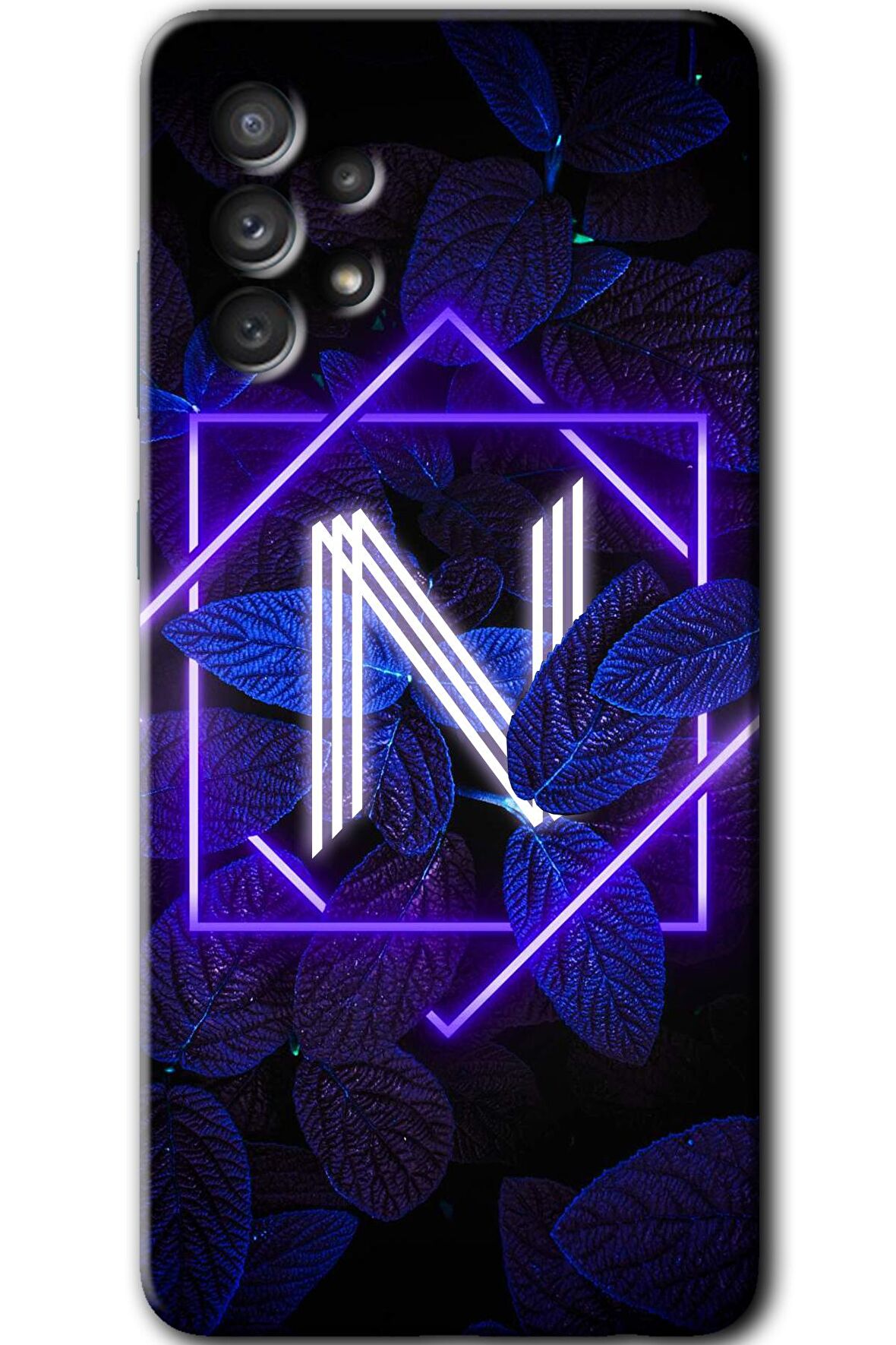 Galaxy A73 Kılıf HD Desen Baskılı Arka Kapak - Dark Neon Yaprak N Harfi 