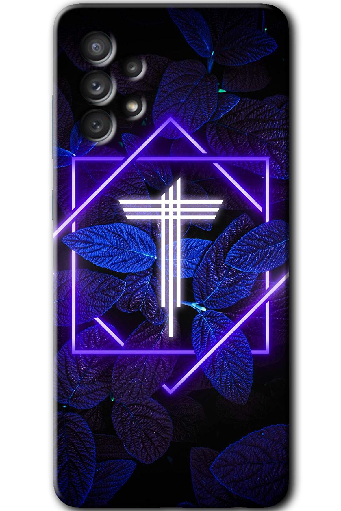Galaxy A73 Kılıf HD Desen Baskılı Arka Kapak - Dark Neon Yaprak T Harfi 
