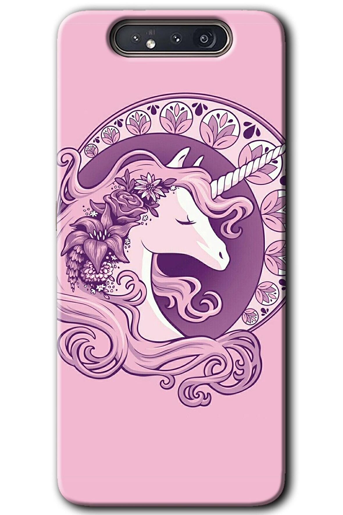 Galaxy A80 Kılıf HD Desen Baskılı Arka Kapak - Unicorn-Pembe 