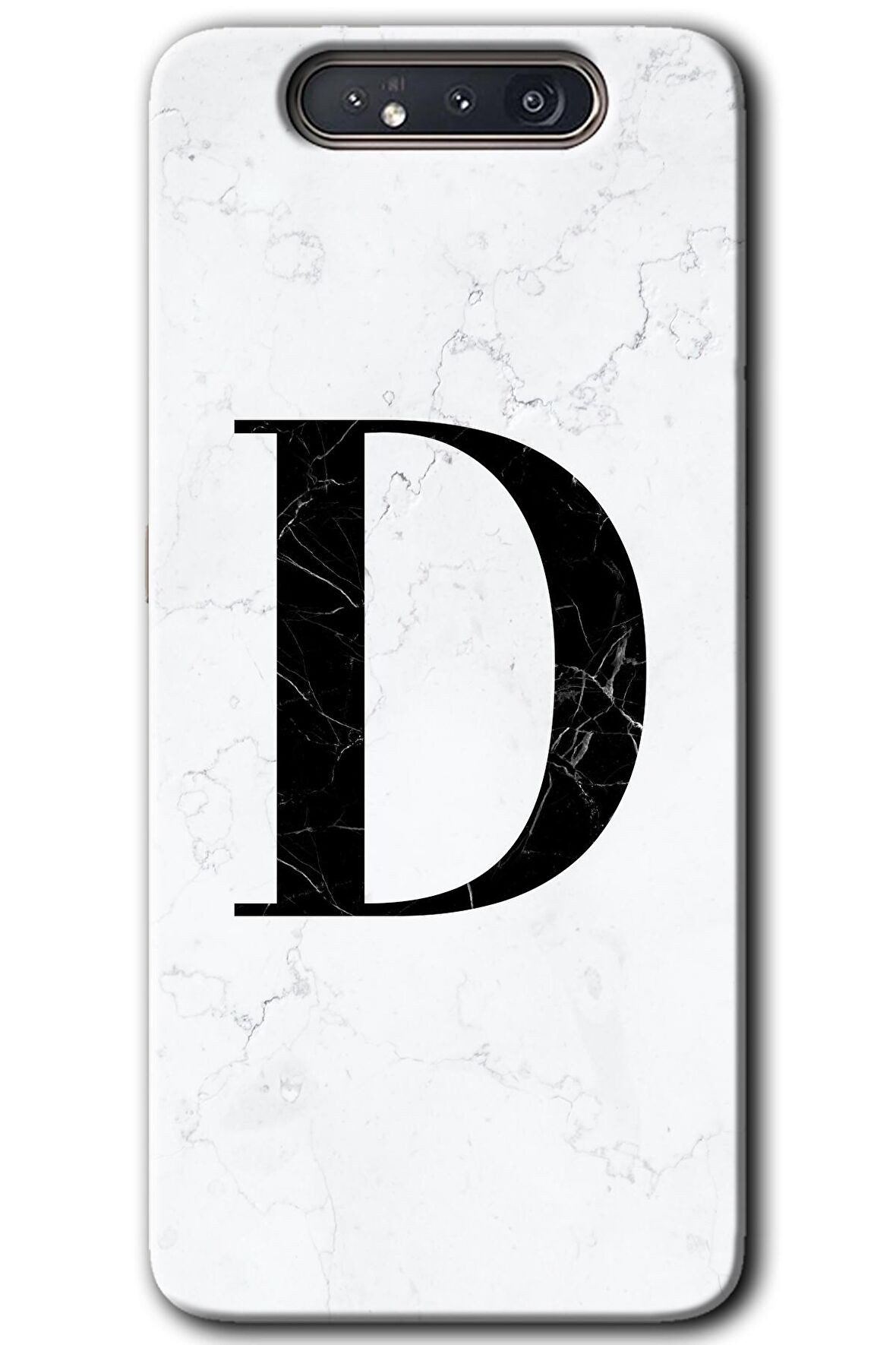 Galaxy A80 Kılıf HD Desen Baskılı Arka Kapak - Beyaz Mermer Desenli D Harfi 
