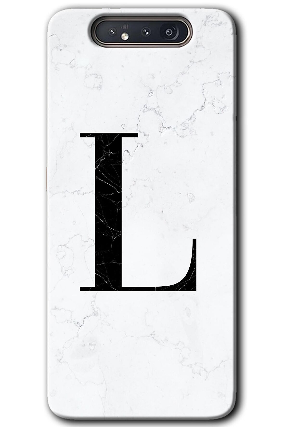 Galaxy A80 Kılıf HD Desen Baskılı Arka Kapak - Beyaz Mermer Desenli L Harfi 