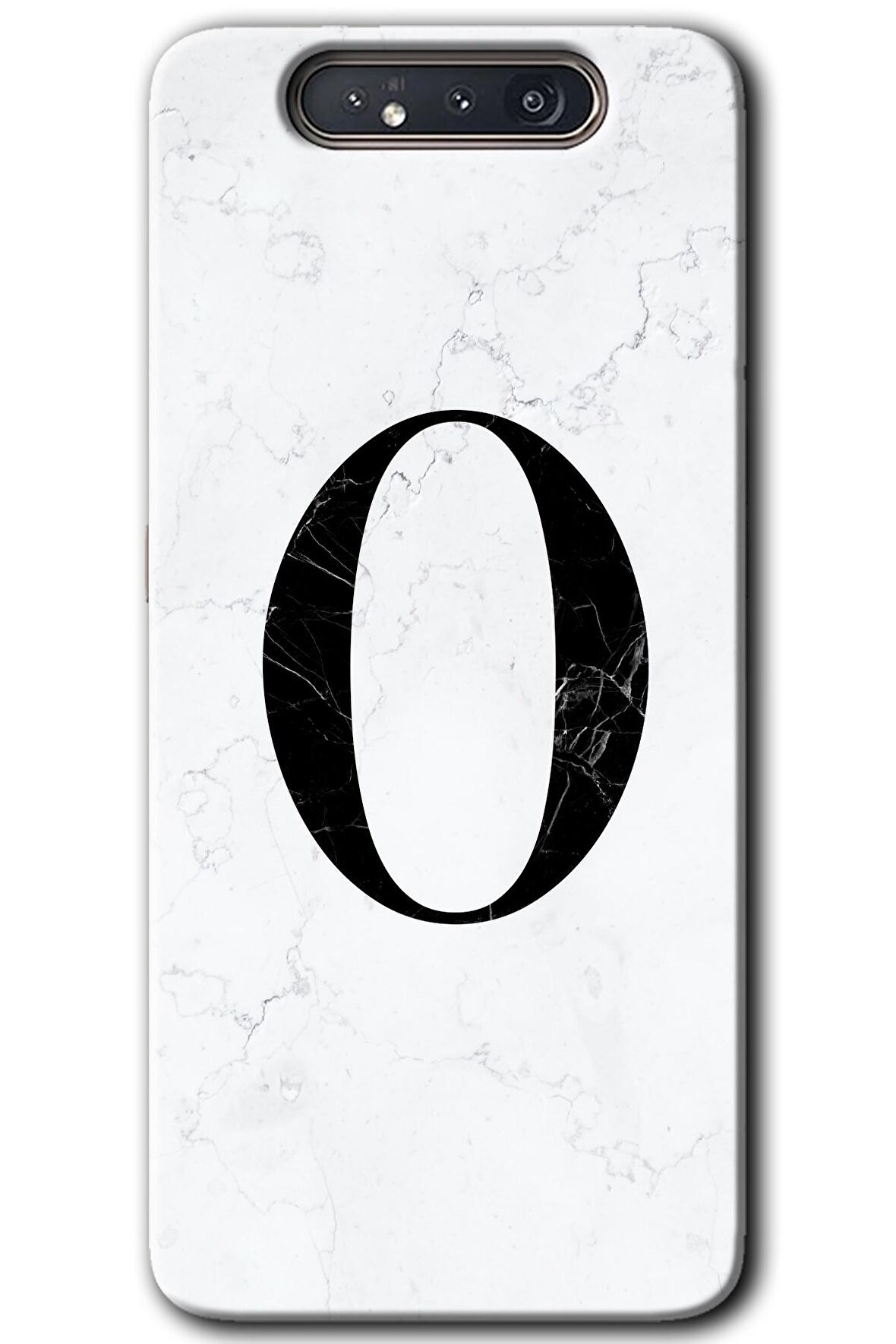Galaxy A80 Kılıf HD Desen Baskılı Arka Kapak - Beyaz Mermer Desenli O Harfi 