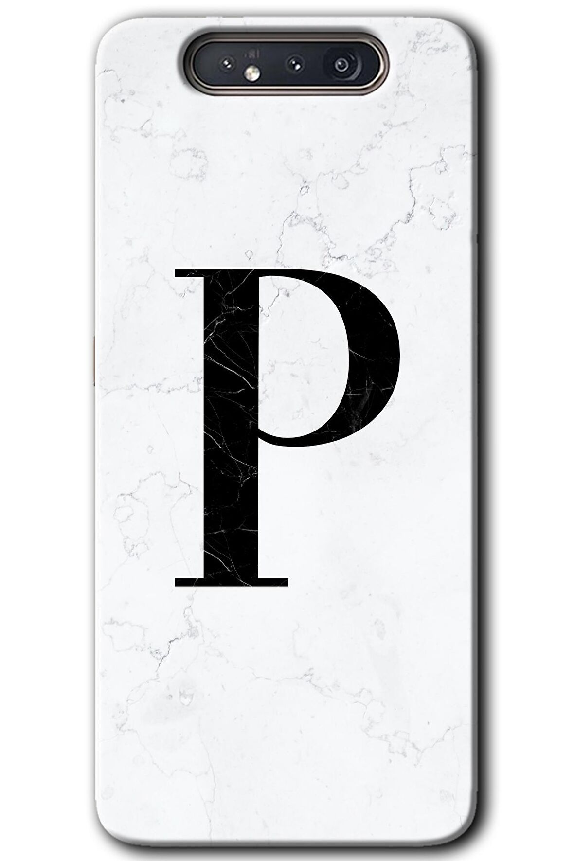 Galaxy A80 Kılıf HD Desen Baskılı Arka Kapak - Beyaz Mermer Desenli P Harfi 