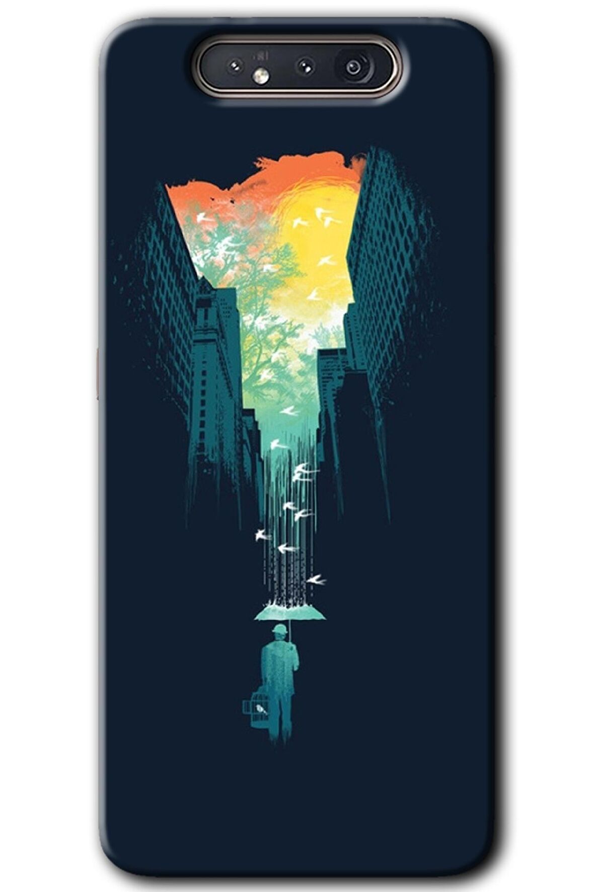 Galaxy A80 Kılıf HD Desen Baskılı Arka Kapak - City Bird Sky 