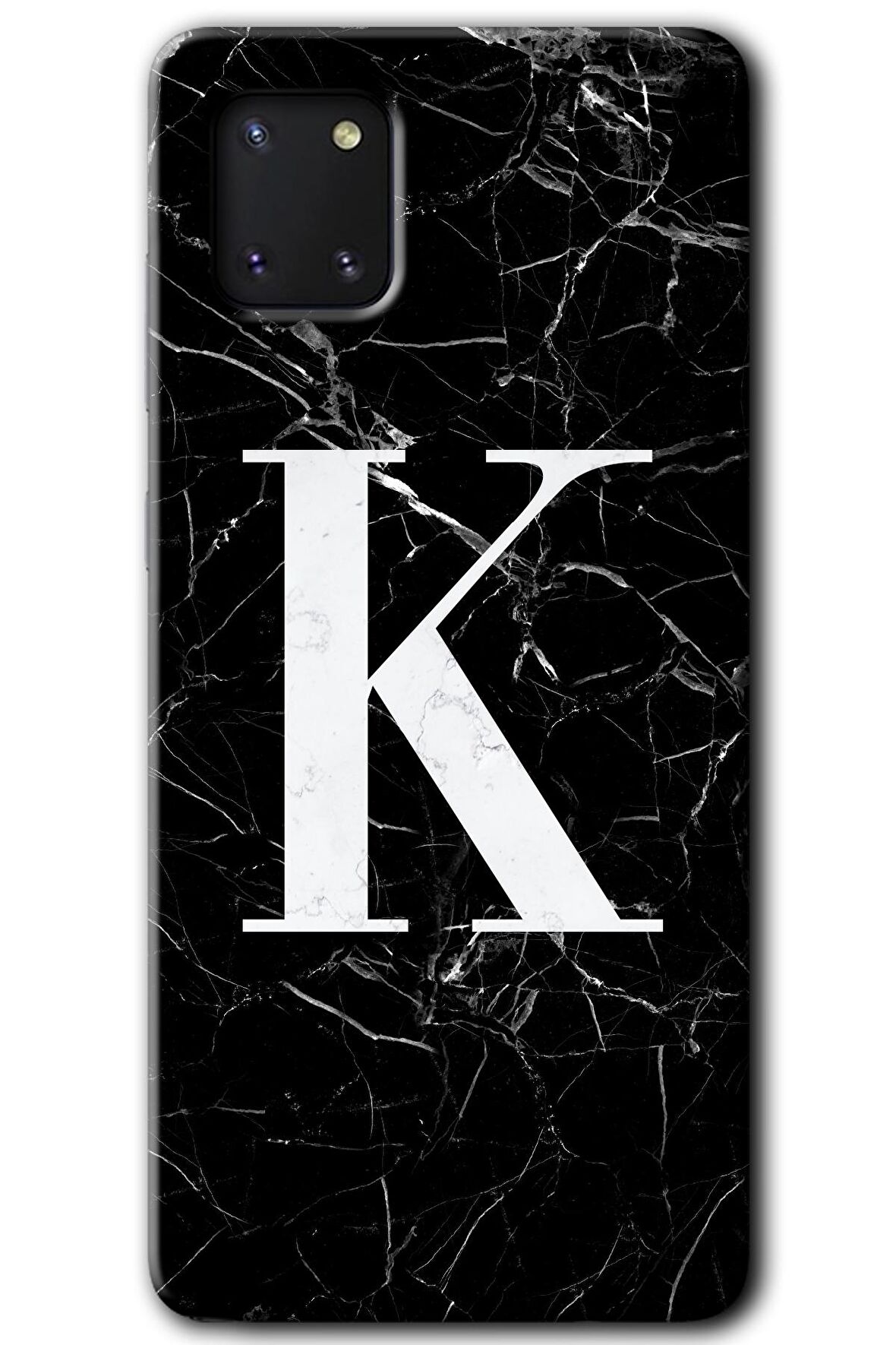 Galaxy A81 Kılıf HD Desen Baskılı Arka Kapak - Siyah Mermer Desenli K Harfi 