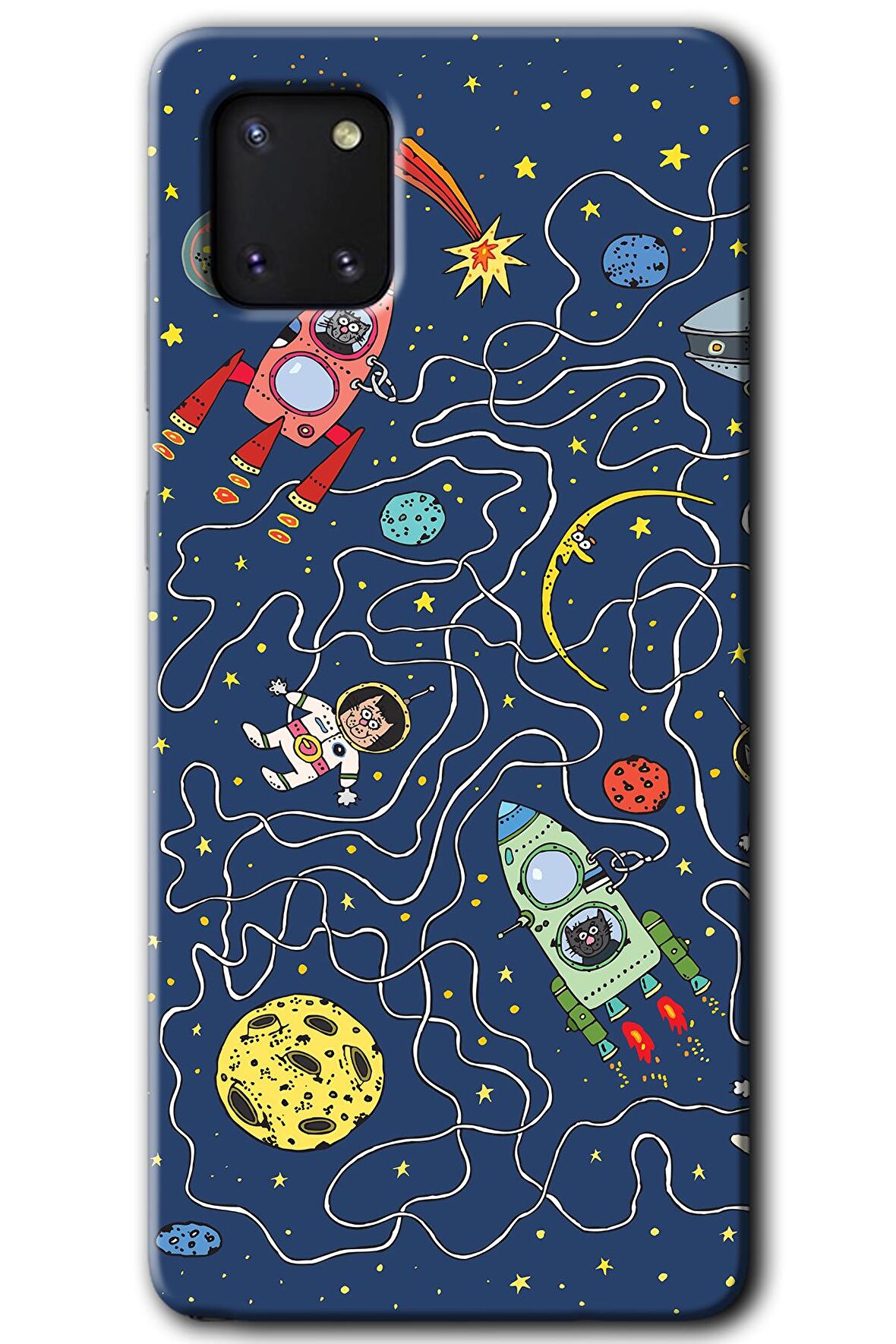 Galaxy A81 Kılıf HD Desen Baskılı Arka Kapak - Kedi Galaksi 