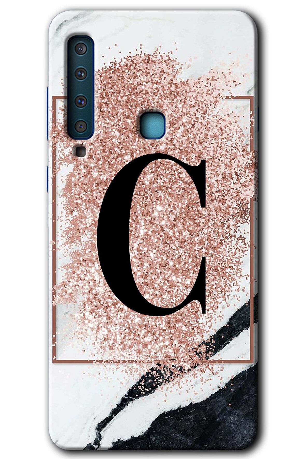 Galaxy A9 2018 Kılıf HD Desen Baskılı Arka Kapak - Pembe Mermer Desenli C Harfi 