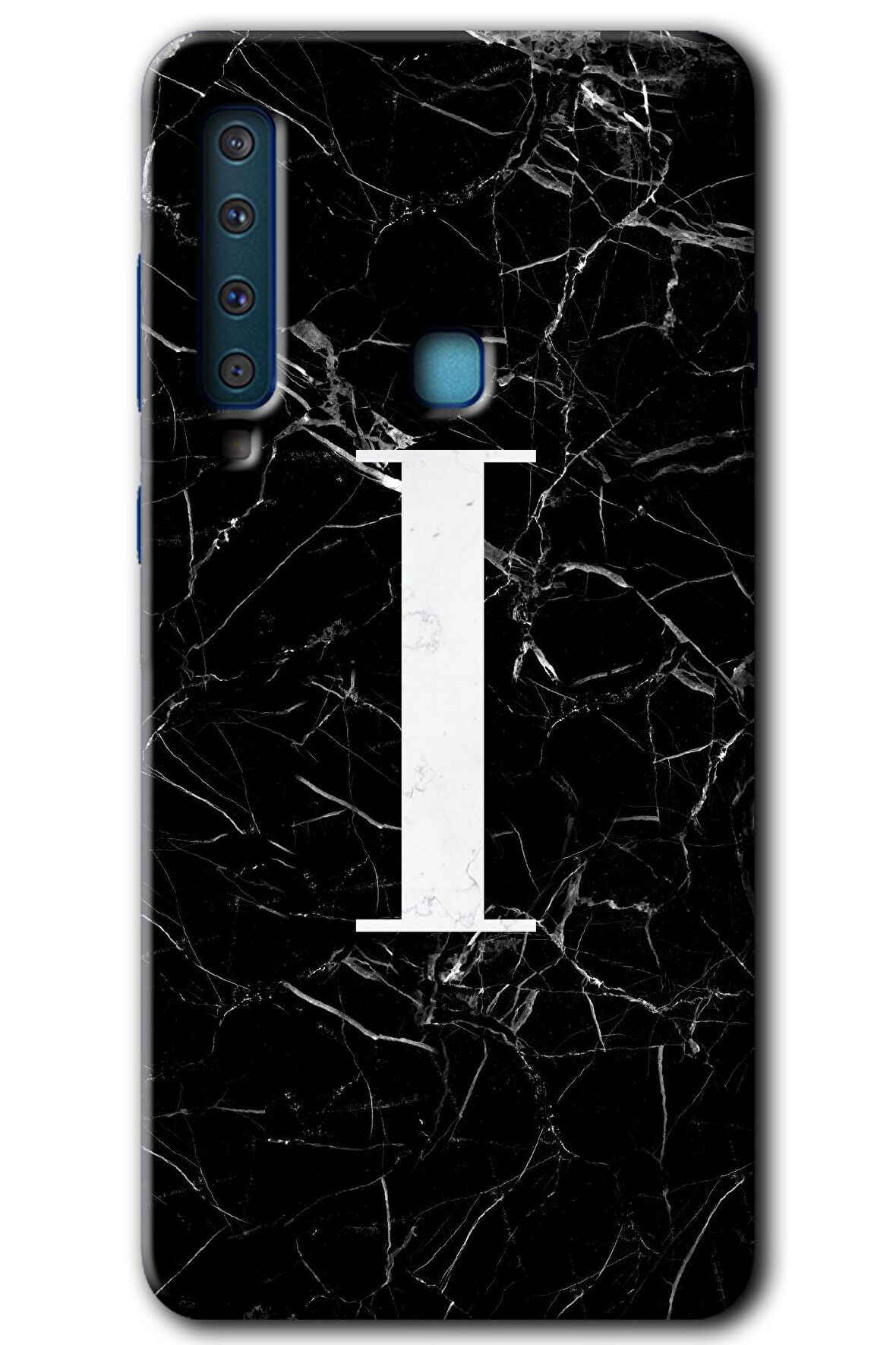 Galaxy A9 2018 Kılıf HD Desen Baskılı Arka Kapak - Siyah Mermer Desenli İ Harfi 