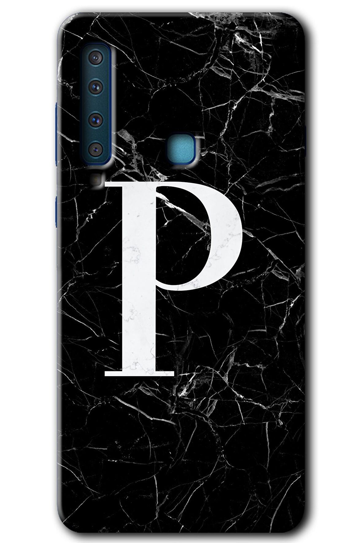 Galaxy A9 2018 Kılıf HD Desen Baskılı Arka Kapak - Siyah Mermer Desenli P Harfi 