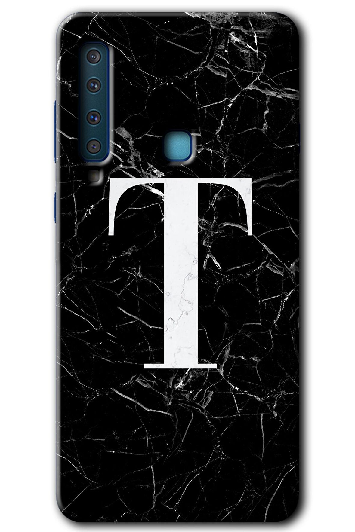 Galaxy A9 2018 Kılıf HD Desen Baskılı Arka Kapak - Siyah Mermer Desenli T Harfi 