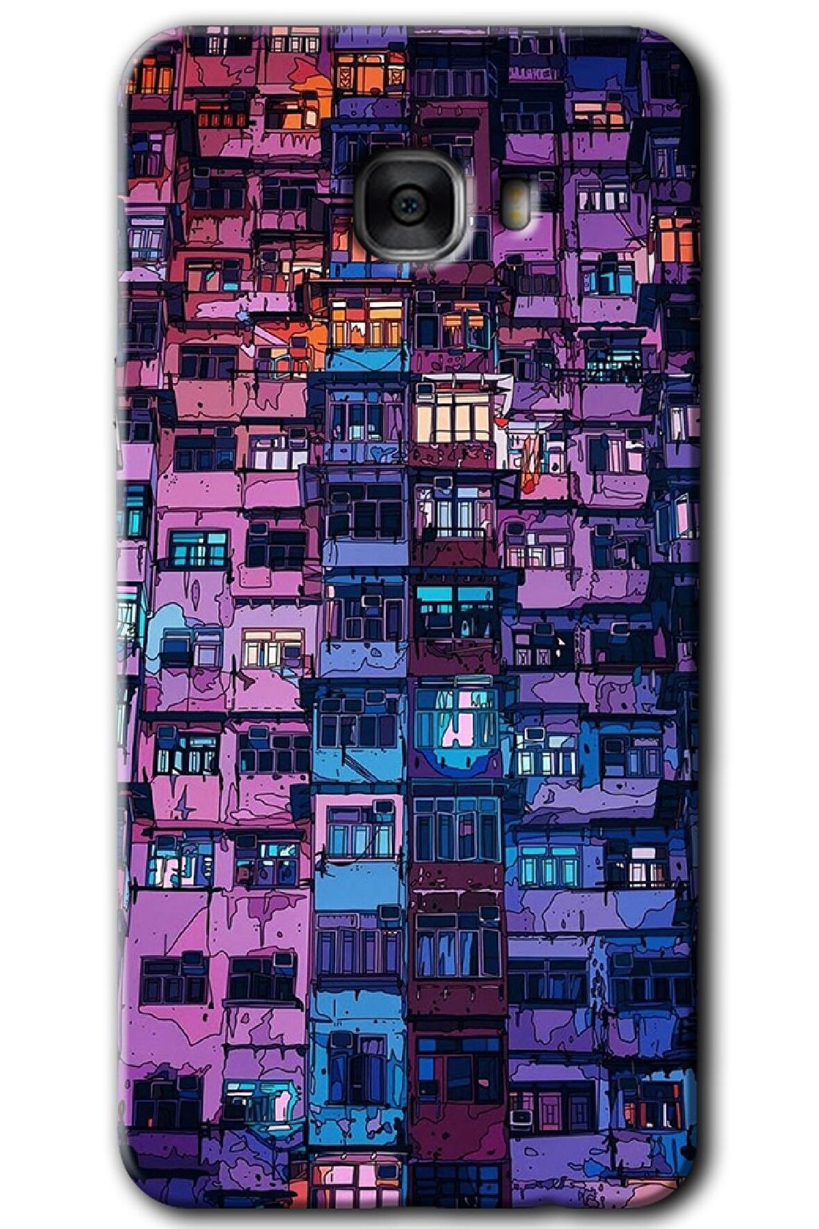 Galaxy C7 Kılıf HD Desen Baskılı Arka Kapak - Şehir Görünümü 