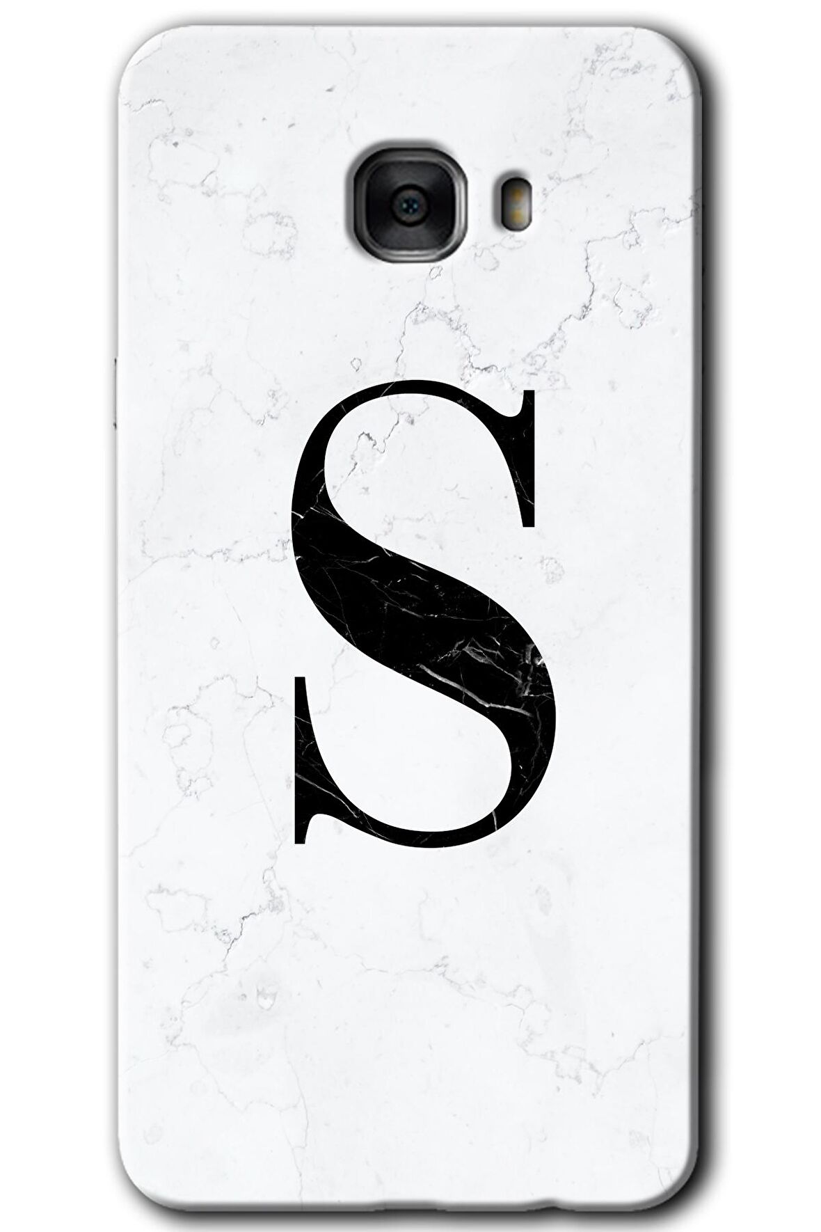 Galaxy C7 Kılıf HD Desen Baskılı Arka Kapak - Beyaz Mermer Desenli S Harfi 