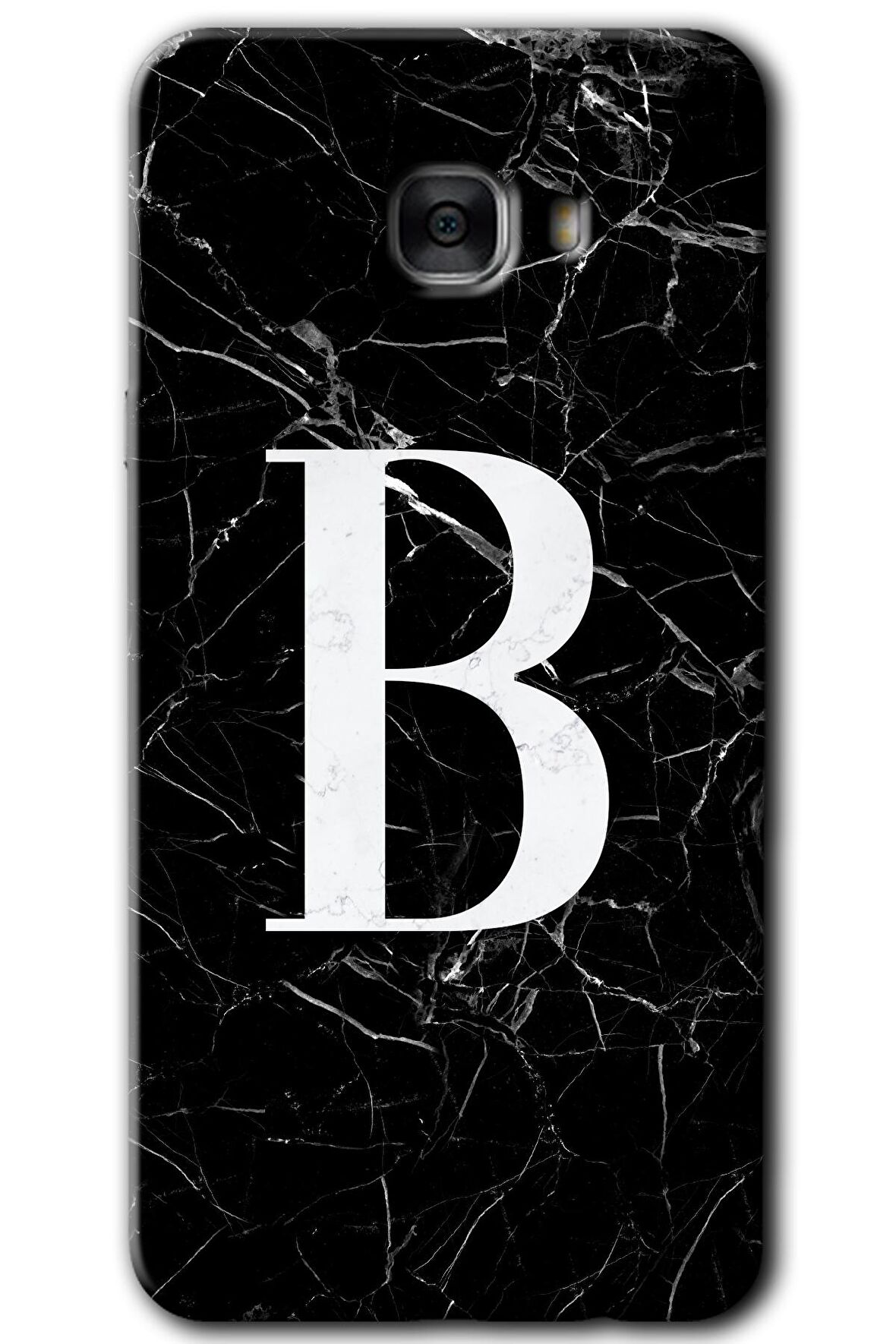 Galaxy C7 Kılıf HD Desen Baskılı Arka Kapak - Siyah Mermer Desenli B Harfi 