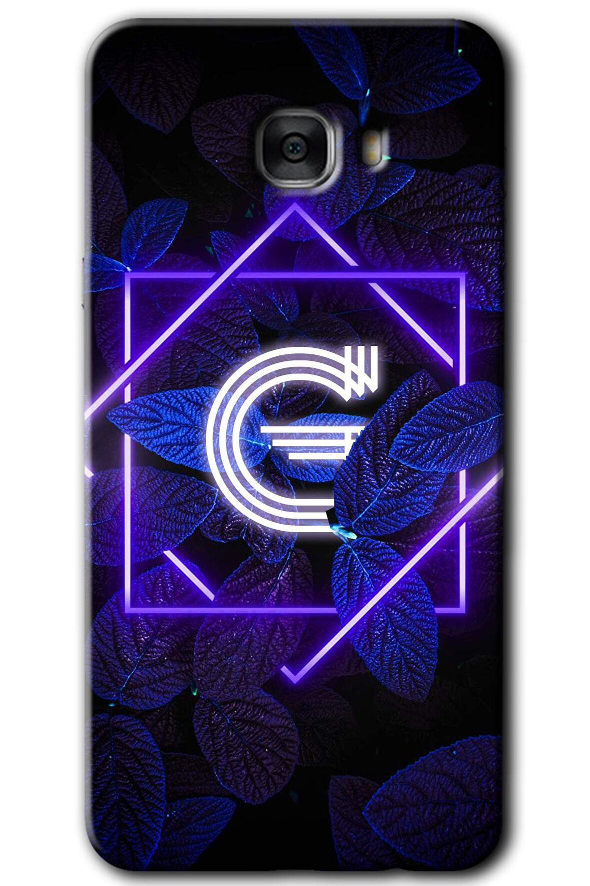 Galaxy C7 Kılıf HD Desen Baskılı Arka Kapak - Dark Neon Yaprak G Harfi 