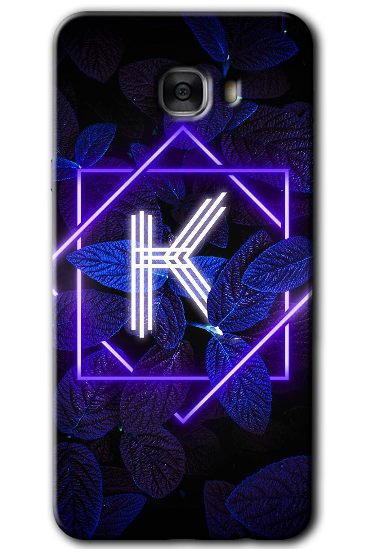 Galaxy C7 Kılıf HD Desen Baskılı Arka Kapak - Dark Neon Yaprak K Harfi 