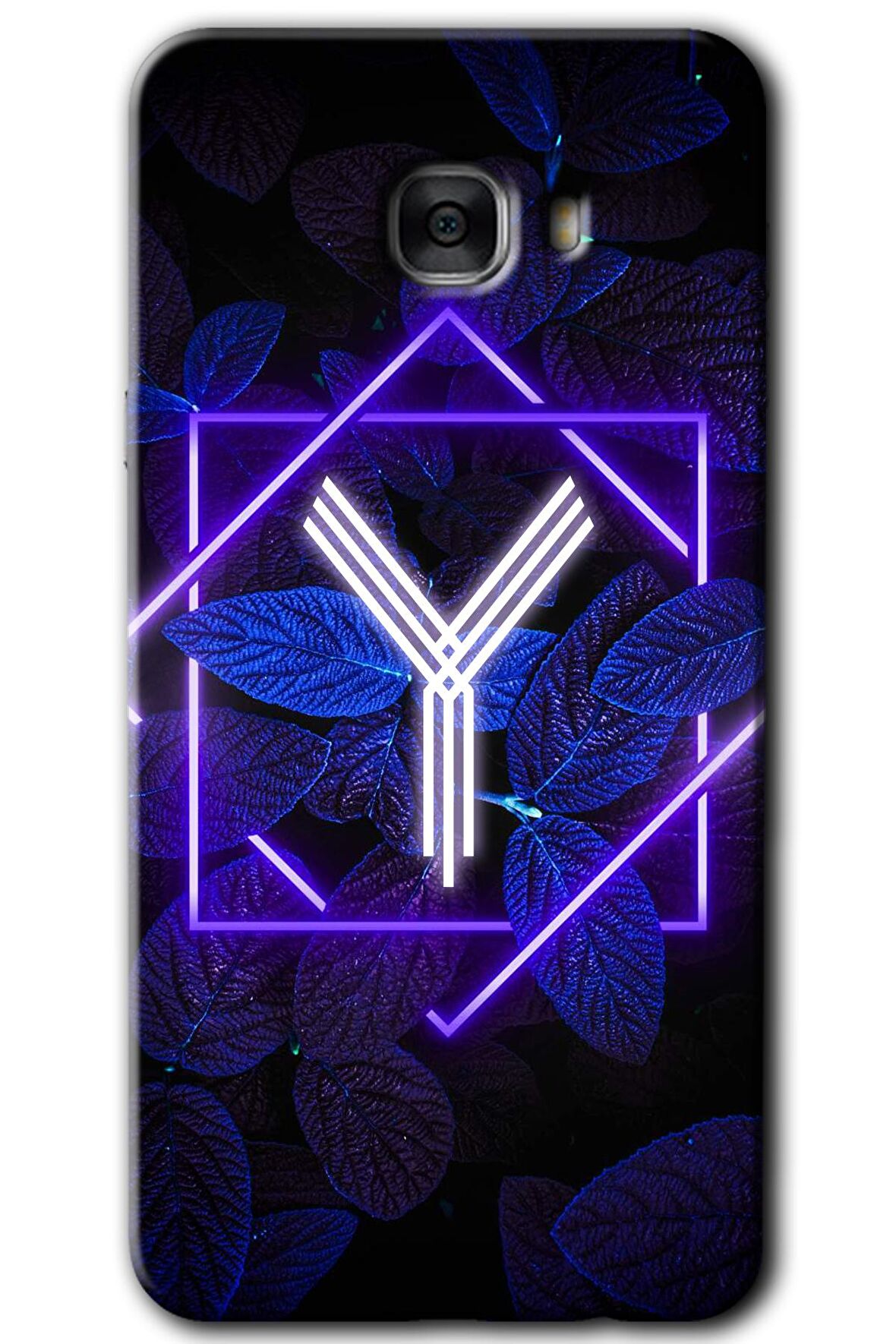Galaxy C7 Kılıf HD Desen Baskılı Arka Kapak - Dark Neon Yaprak Y Harfi 