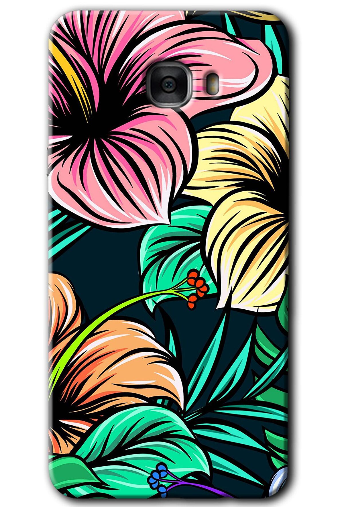 Galaxy C7 Kılıf HD Desen Baskılı Arka Kapak - Çizim Çiçekler 