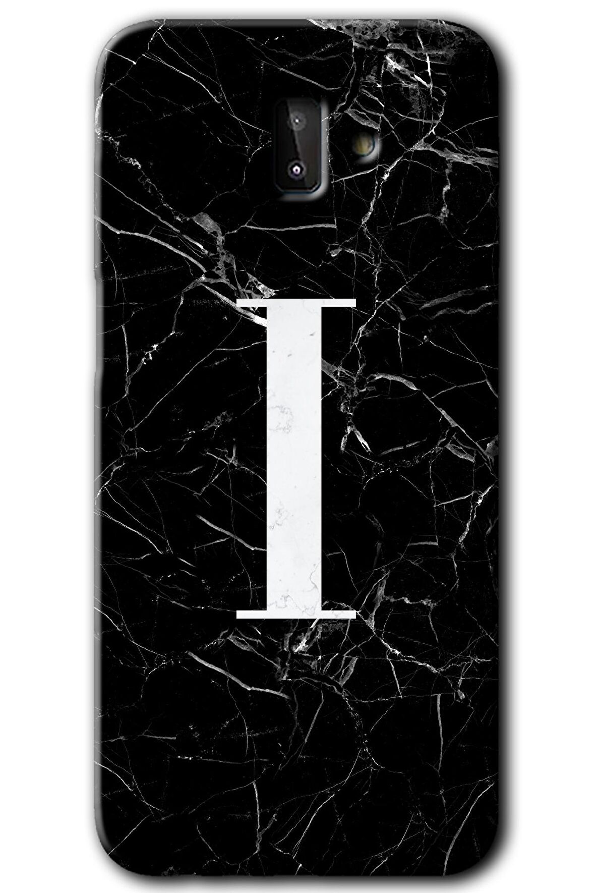 Galaxy J8 Kılıf HD Desen Baskılı Arka Kapak - Siyah Mermer Desenli I Harfi 