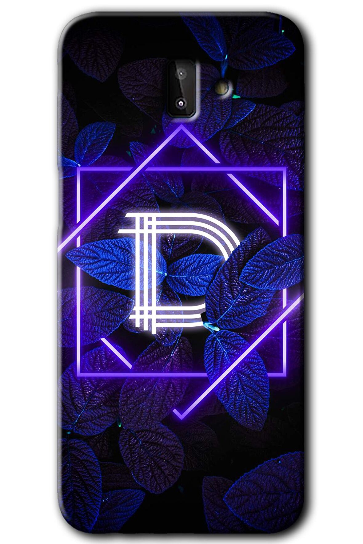 Galaxy J8 Kılıf HD Desen Baskılı Arka Kapak - Dark Neon Yaprak D Harfi 