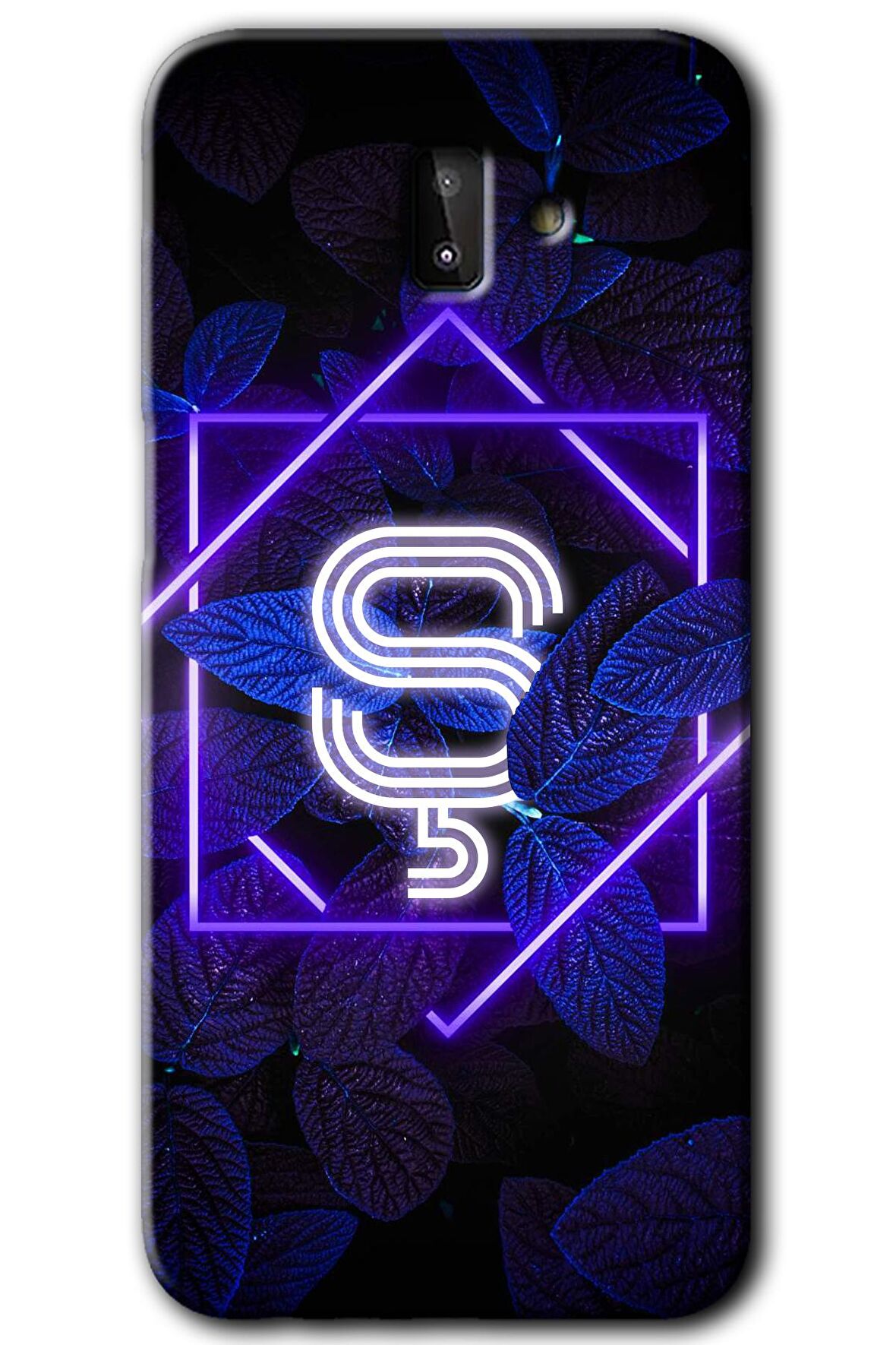 Galaxy J8 Kılıf HD Desen Baskılı Arka Kapak - Dark Neon Yaprak Ş Harfi 