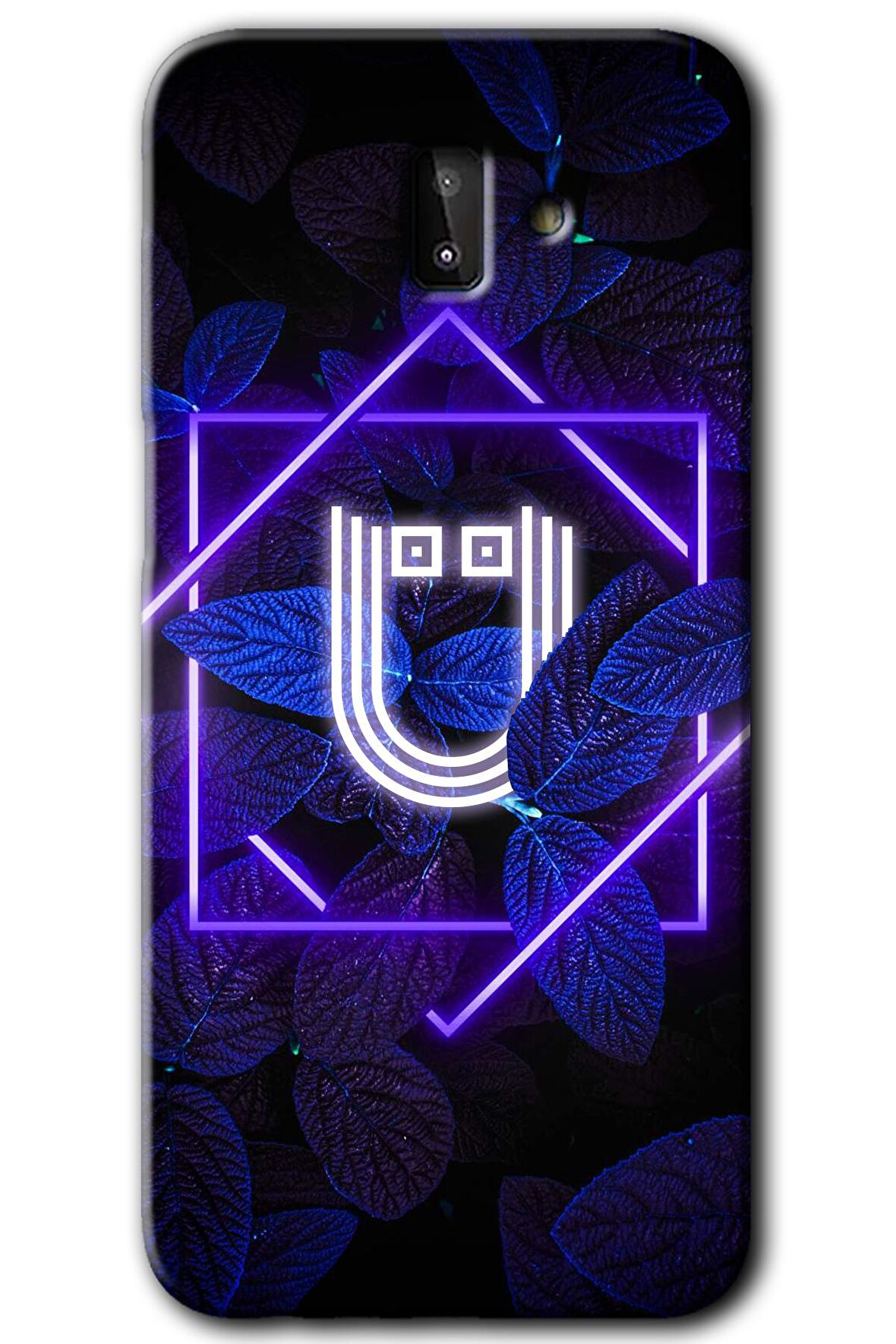 Galaxy J8 Kılıf HD Desen Baskılı Arka Kapak - Dark Neon Yaprak Ü Harfi 