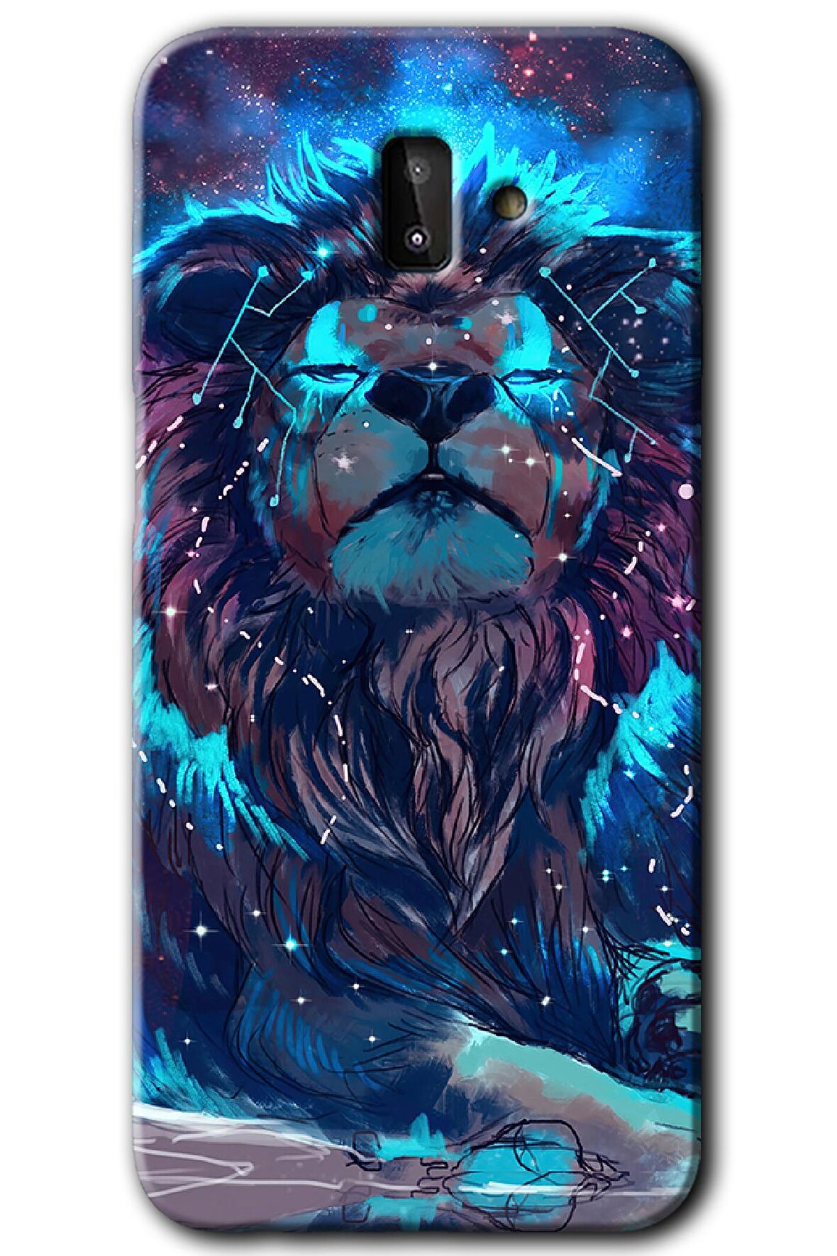 Galaxy J8 Kılıf HD Desen Baskılı Arka Kapak - Neon Aslan 