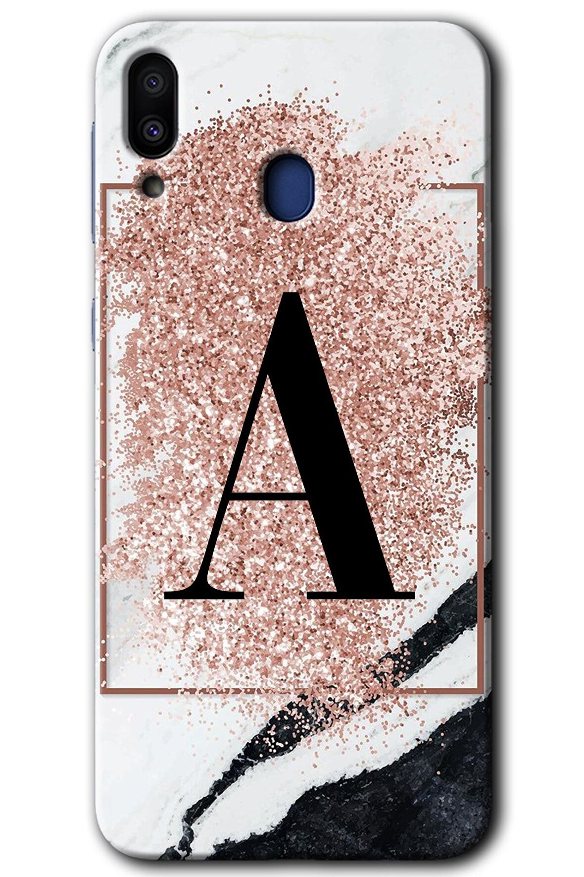 Galaxy M10 Kılıf HD Desen Baskılı Arka Kapak - Pembe Mermer Desenli A Harfi 