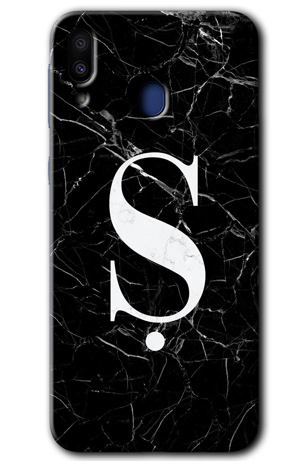 Galaxy M10 Kılıf HD Desen Baskılı Arka Kapak - Siyah Mermer Desenli Ş Harfi 