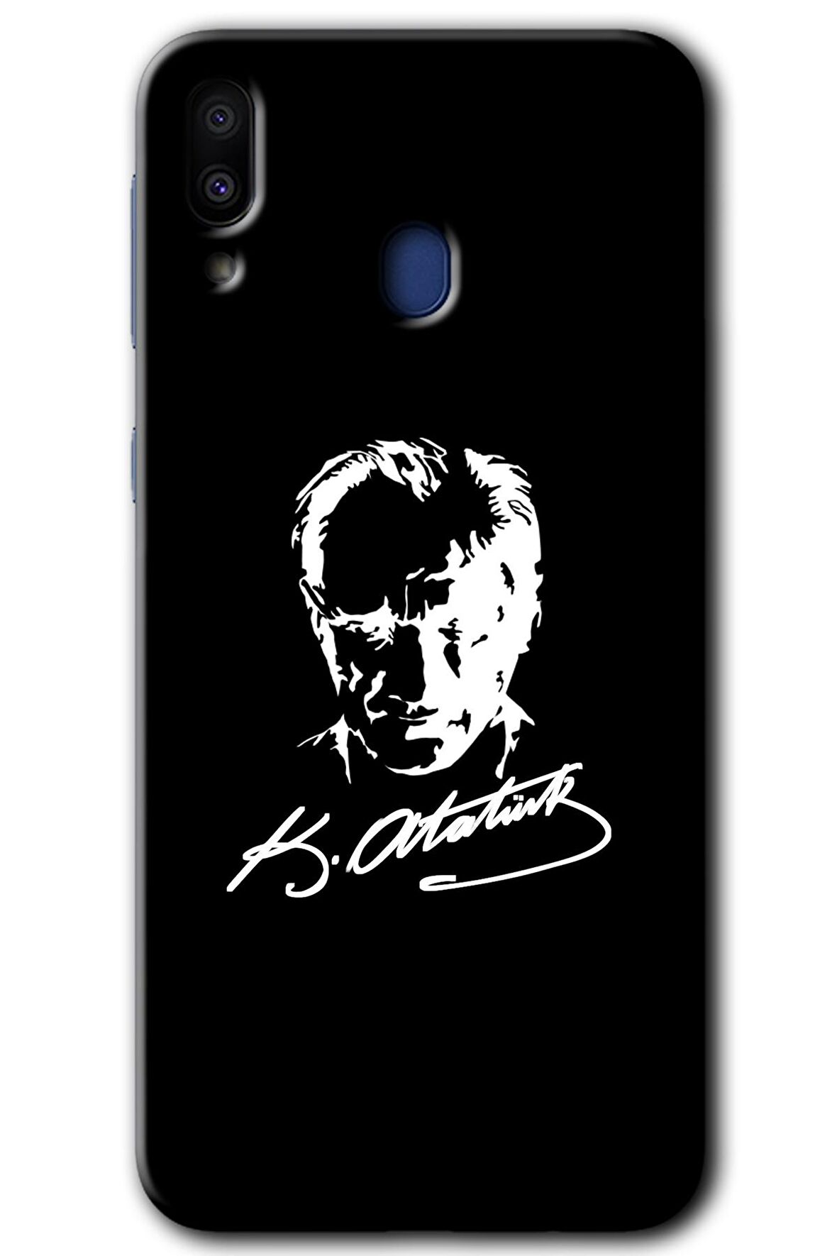 Galaxy M10 Kılıf HD Desen Baskılı Arka Kapak - Atatürk Silüet İmza 