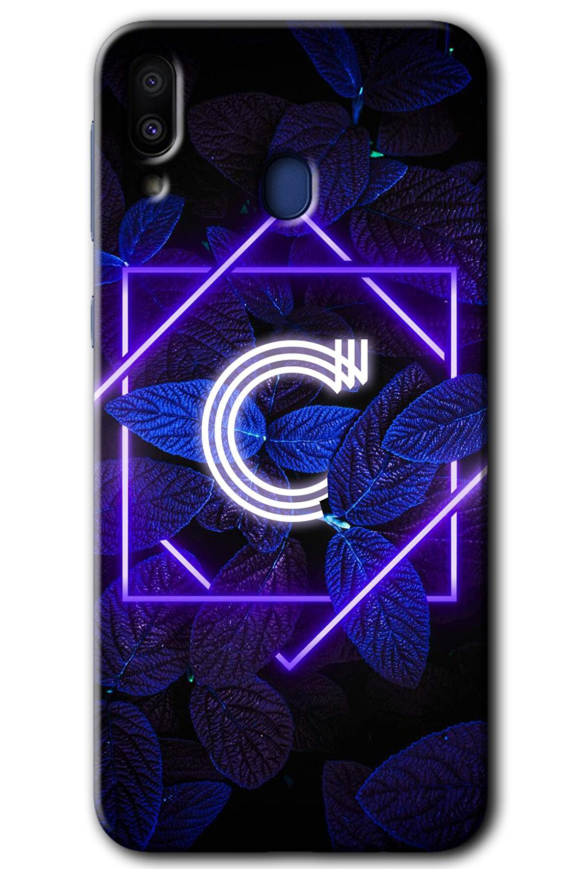 Galaxy M10 Kılıf HD Desen Baskılı Arka Kapak - Dark Neon Yaprak C Harfi 