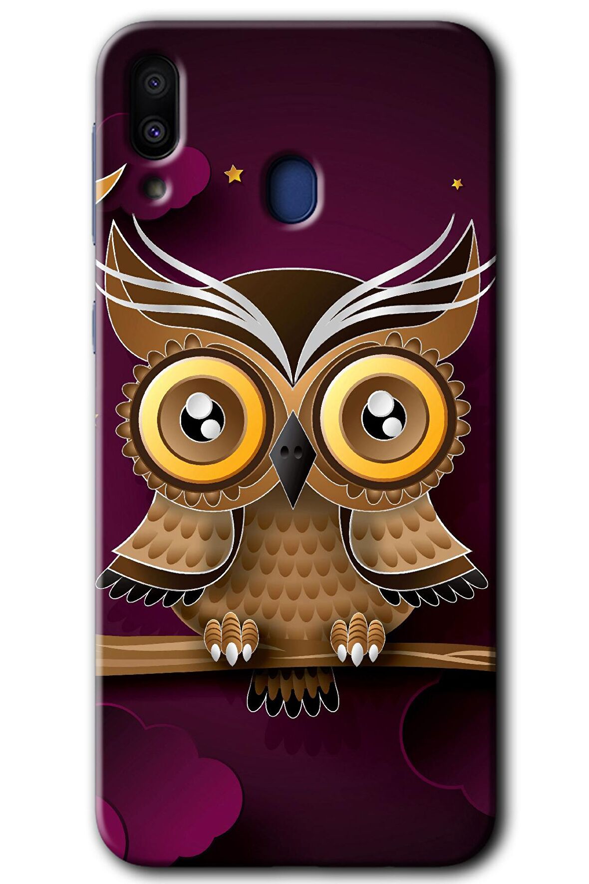 Galaxy M10 Kılıf HD Desen Baskılı Arka Kapak - Owl Bird Branch 