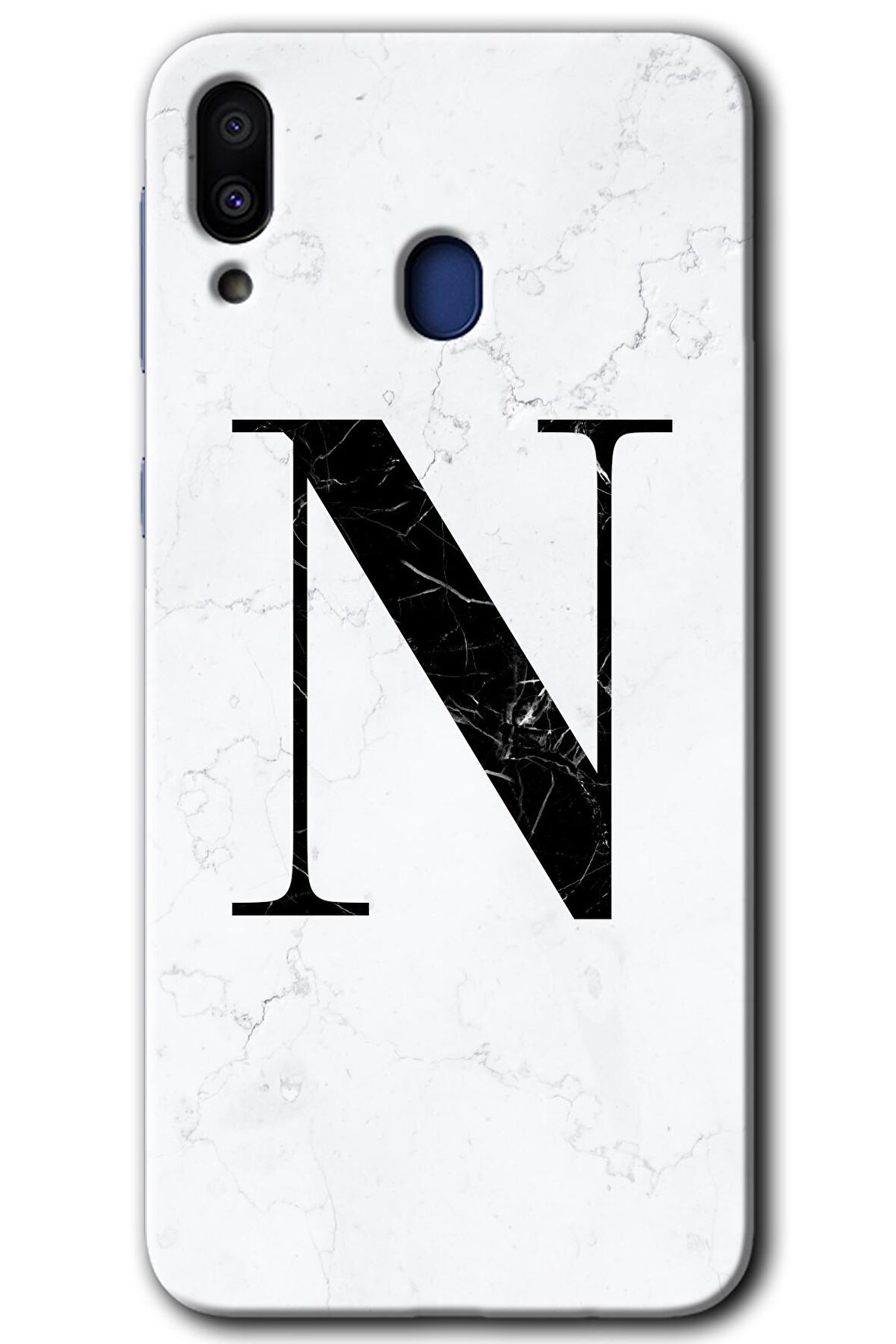 Galaxy M10s Kılıf HD Desen Baskılı Arka Kapak - Beyaz Mermer Desenli N Harfi 