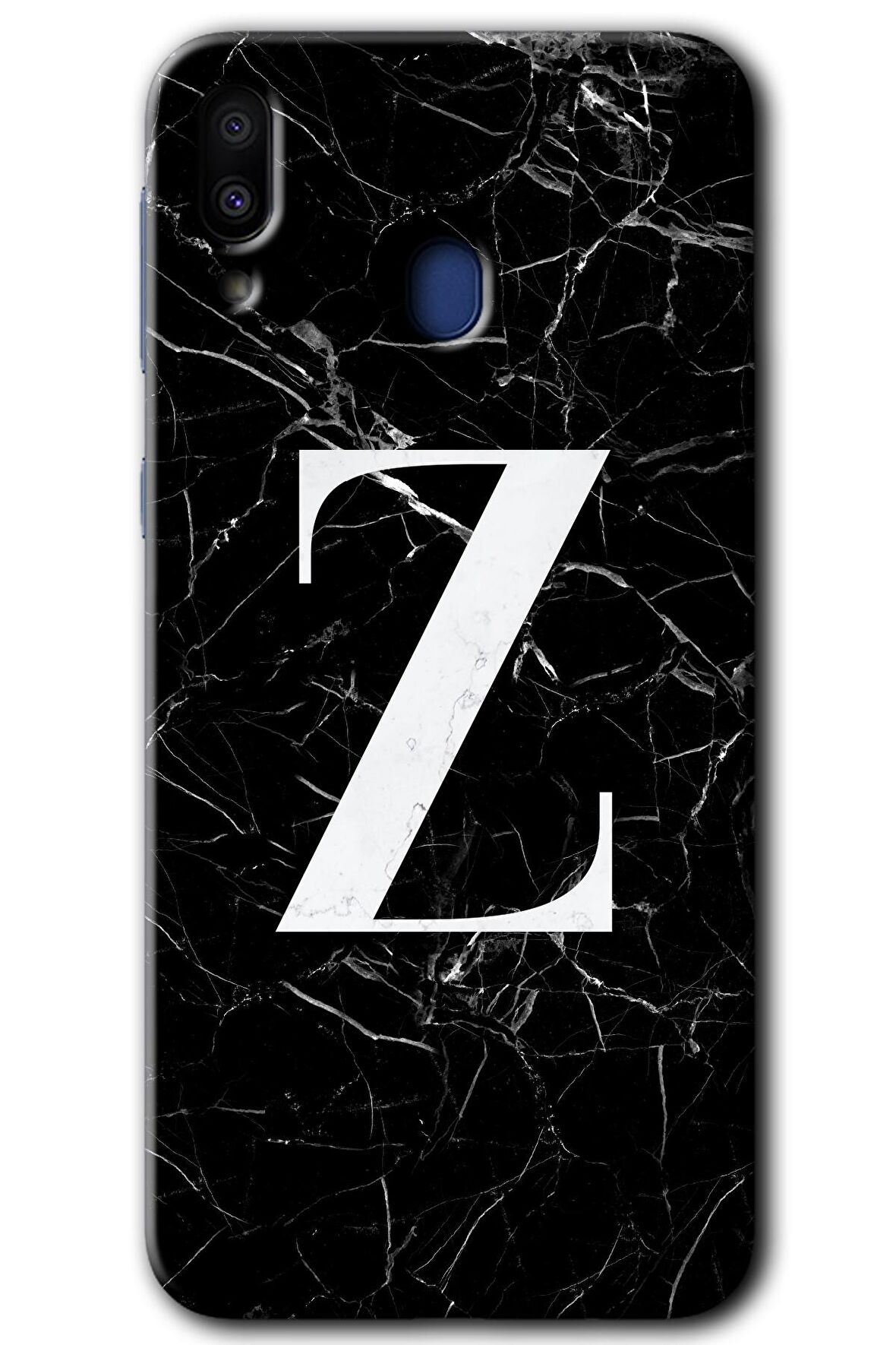 Galaxy M10s Kılıf HD Desen Baskılı Arka Kapak - Siyah Mermer Desenli Z Harfi 
