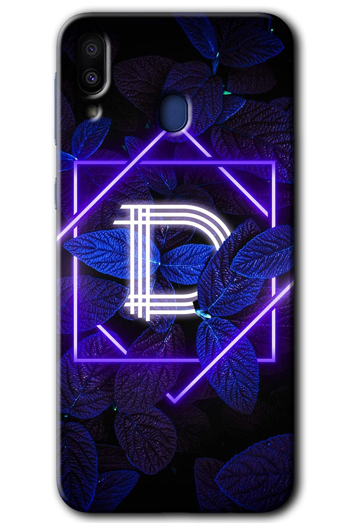 Galaxy M10s Kılıf HD Desen Baskılı Arka Kapak - Dark Neon Yaprak D Harfi 