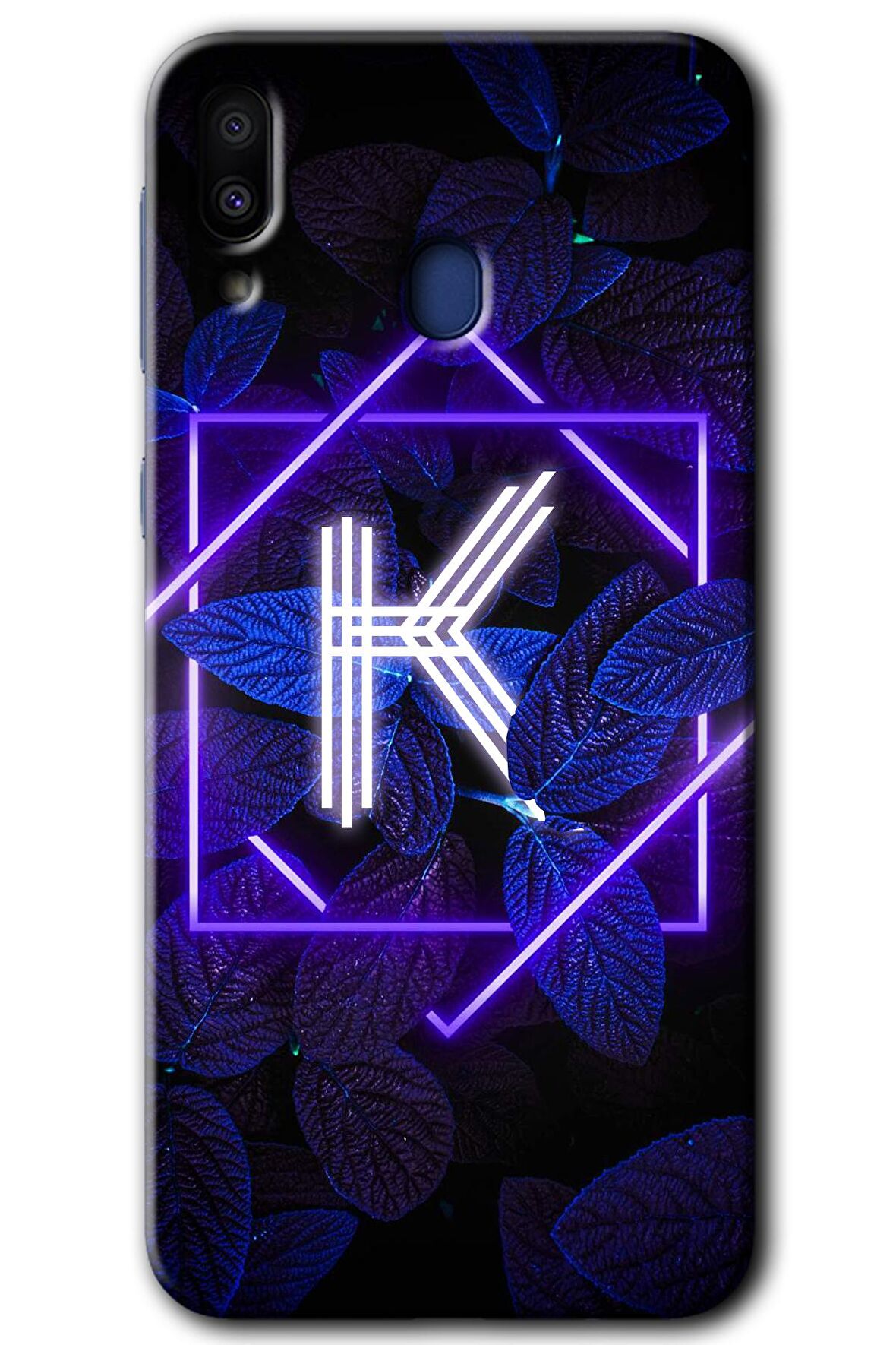 Galaxy M10s Kılıf HD Desen Baskılı Arka Kapak - Dark Neon Yaprak K Harfi 