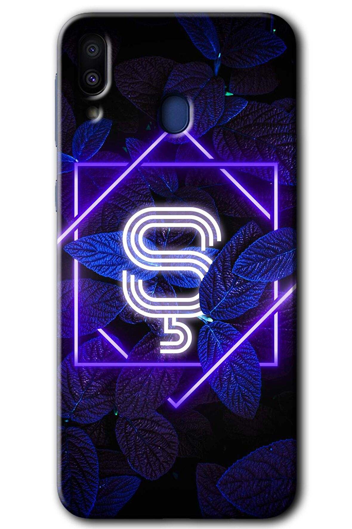 Galaxy M10s Kılıf HD Desen Baskılı Arka Kapak - Dark Neon Yaprak Ş Harfi 