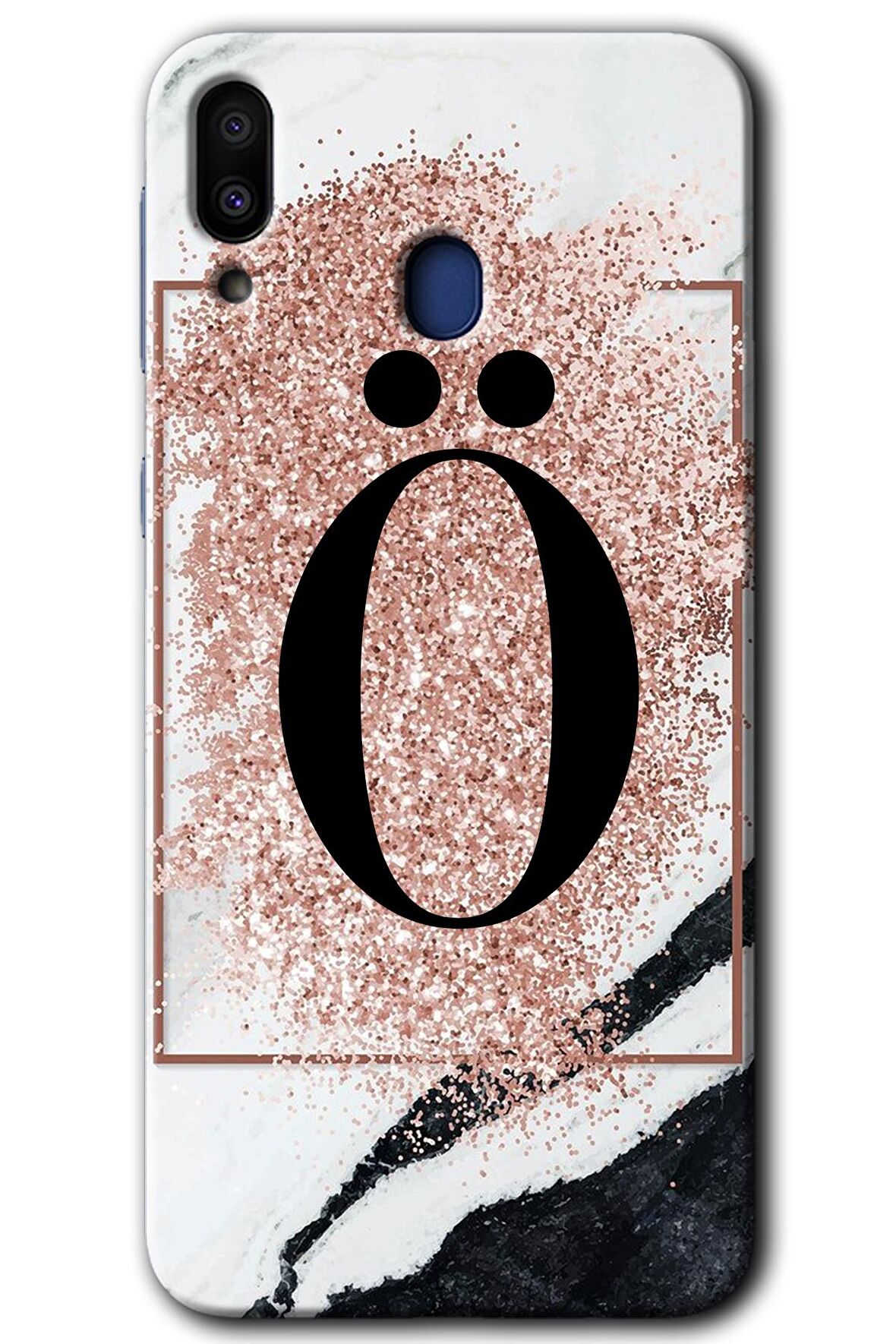 Galaxy M20 Kılıf HD Desen Baskılı Arka Kapak - Pembe Mermer Desenli Ö Harfi 
