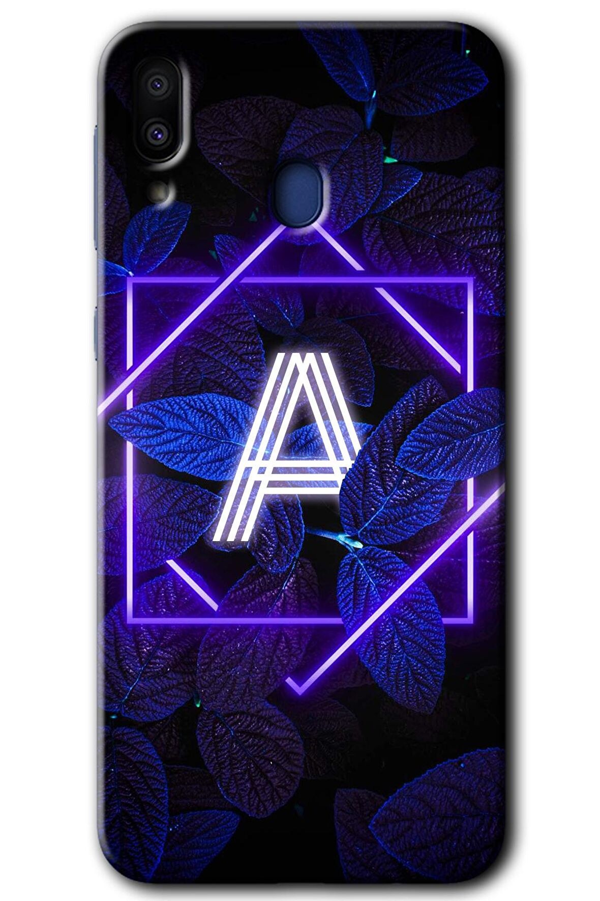 Galaxy M20 Kılıf HD Desen Baskılı Arka Kapak - Dark Neon Yaprak A Harfi 