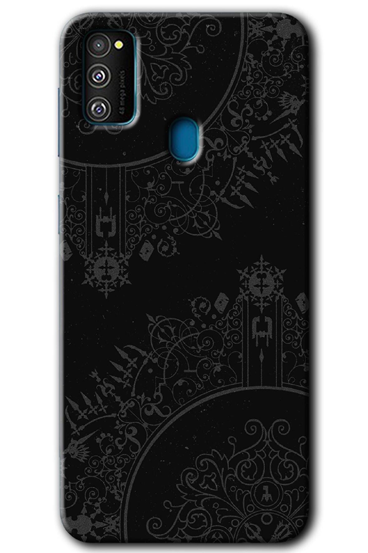 Galaxy M21 Kılıf HD Desen Baskılı Arka Kapak - Siyah Mandala 