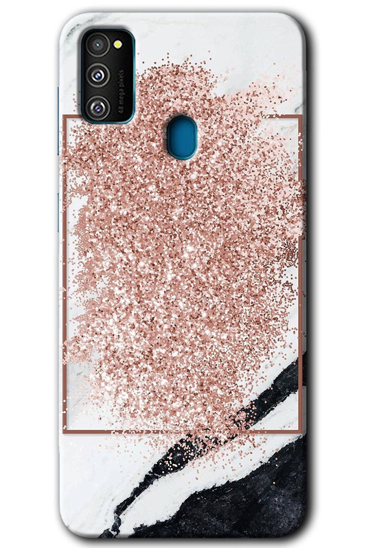 Galaxy M21 Kılıf HD Desen Baskılı Arka Kapak - Simli Mermer 
