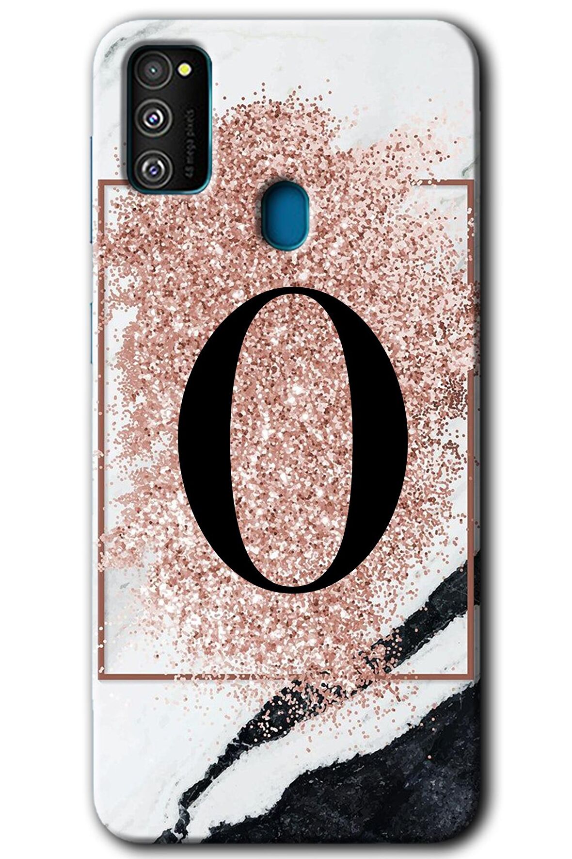 Galaxy M21 Kılıf HD Desen Baskılı Arka Kapak - Pembe Mermer Desenli O Harfi 