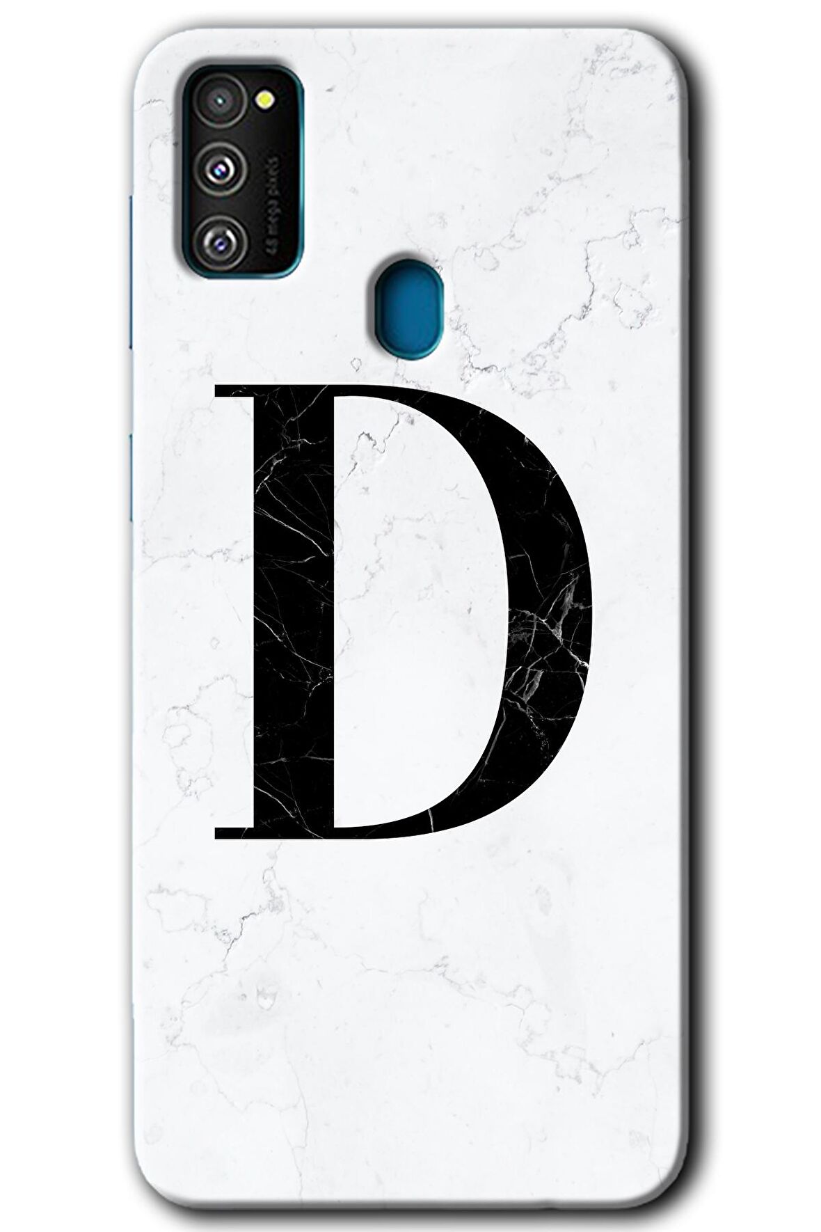 Galaxy M21 Kılıf HD Desen Baskılı Arka Kapak - Beyaz Mermer Desenli D Harfi 