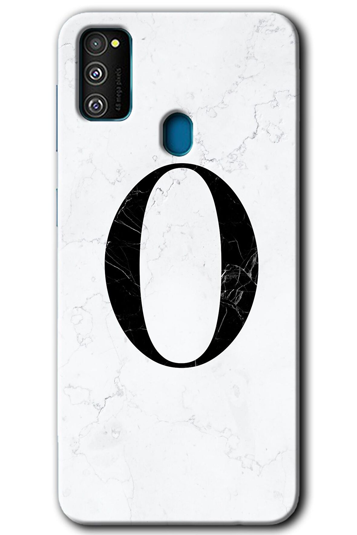 Galaxy M21 Kılıf HD Desen Baskılı Arka Kapak - Beyaz Mermer Desenli O Harfi 
