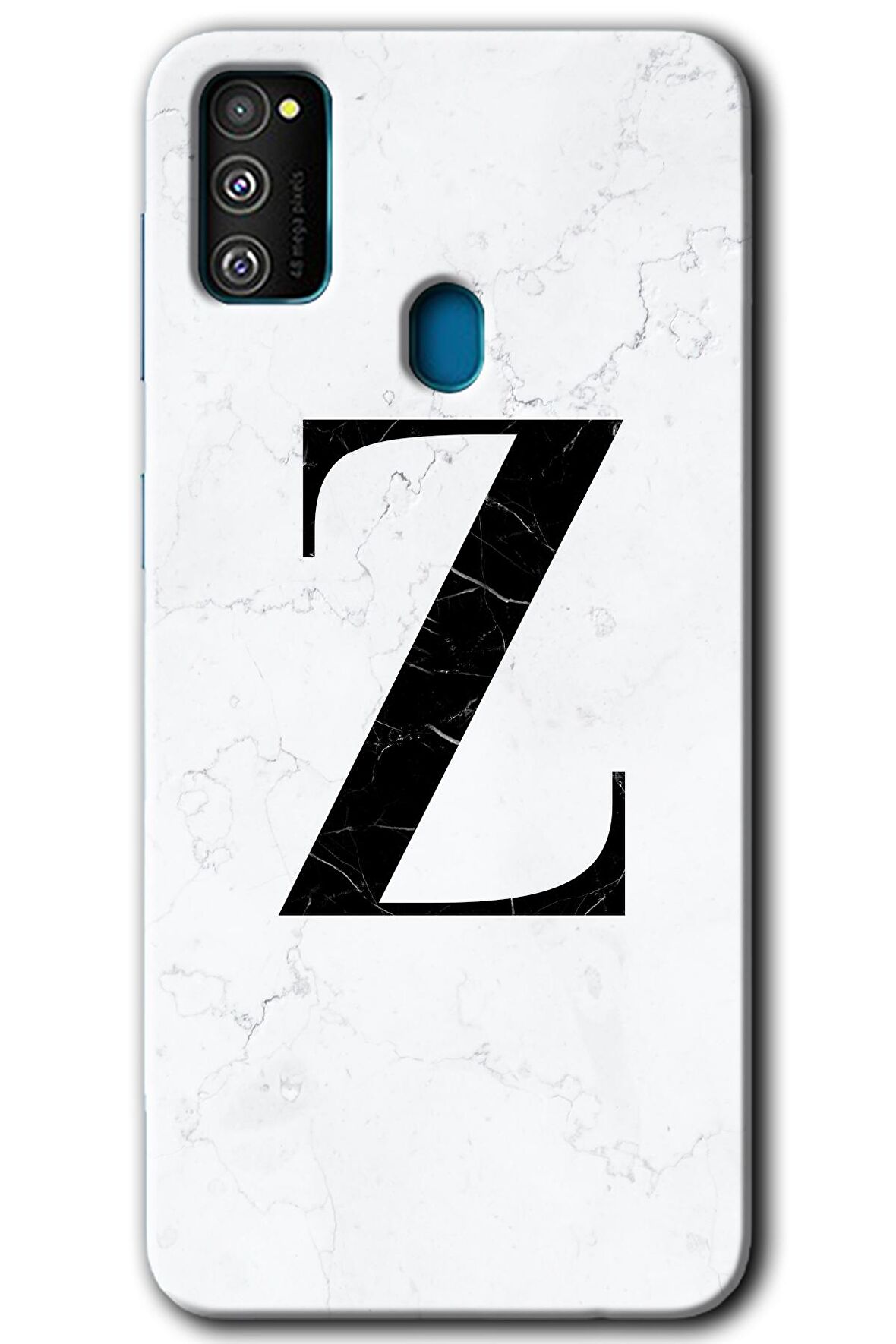 Galaxy M21 Kılıf HD Desen Baskılı Arka Kapak - Beyaz Mermer Desenli Z Harfi 