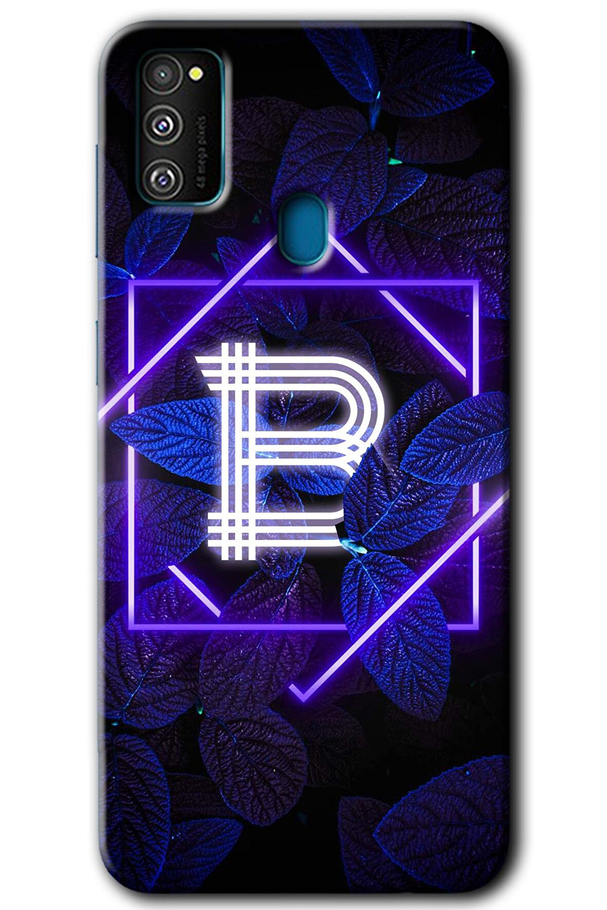 Galaxy M21 Kılıf HD Desen Baskılı Arka Kapak - Dark Neon Yaprak B Harfi 