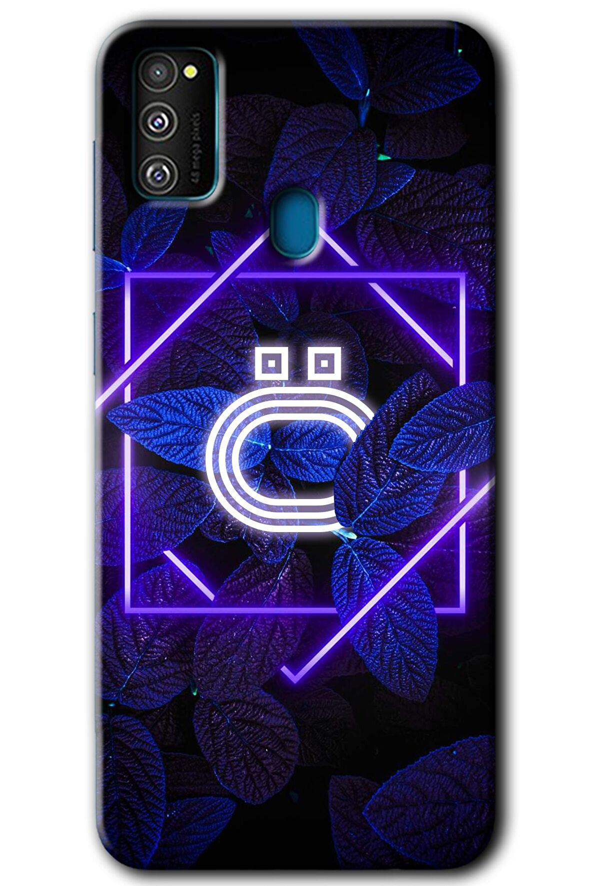 Galaxy M21 Kılıf HD Desen Baskılı Arka Kapak - Dark Neon Yaprak Ö Harfi 