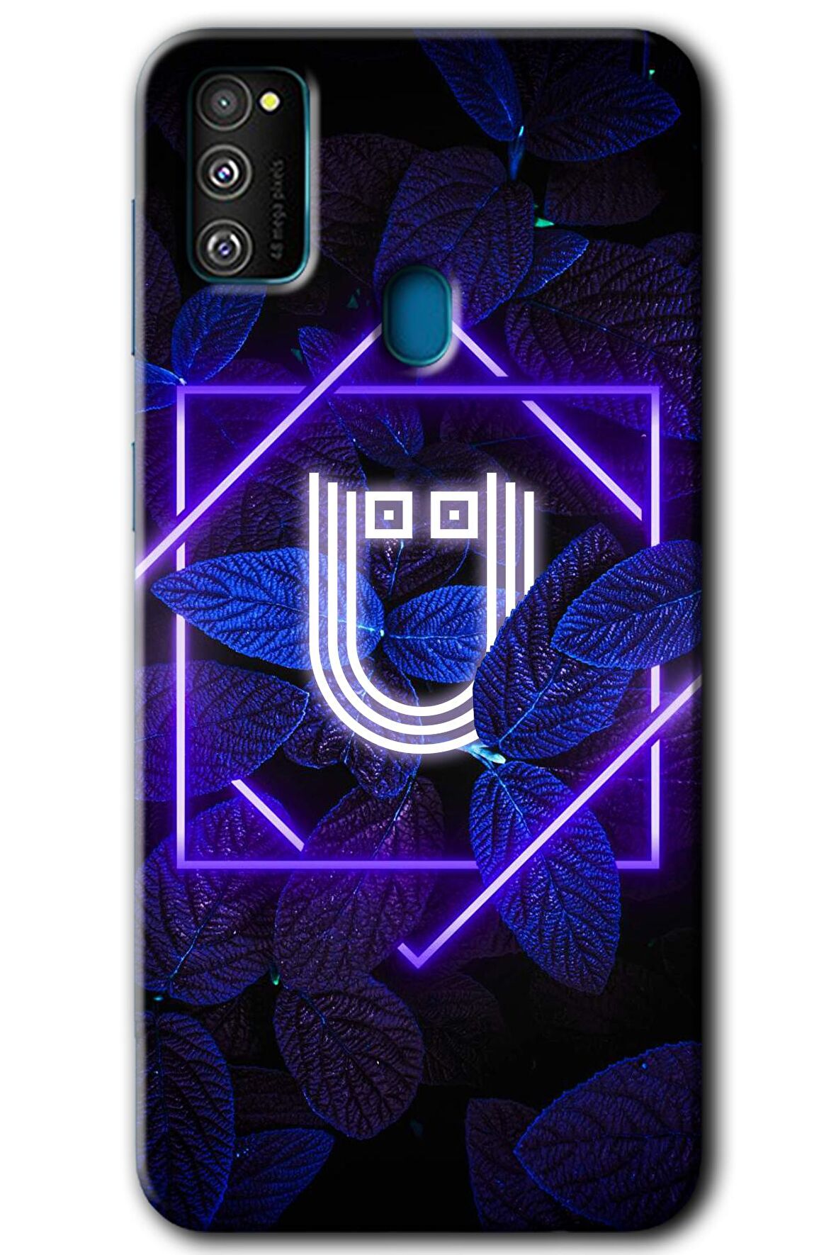 Galaxy M21 Kılıf HD Desen Baskılı Arka Kapak - Dark Neon Yaprak Ü Harfi 