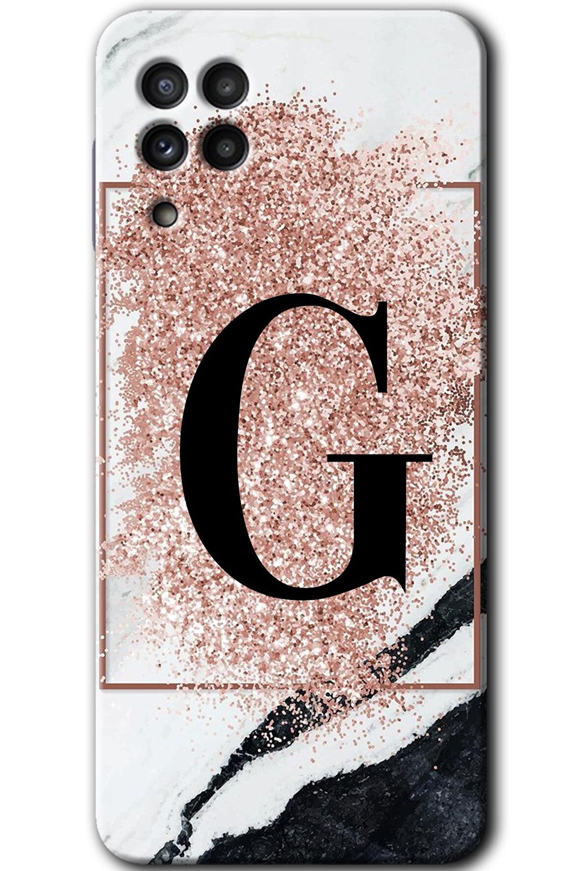 Galaxy M22 Kılıf HD Desen Baskılı Arka Kapak - Pembe Mermer Desenli G Harfi 