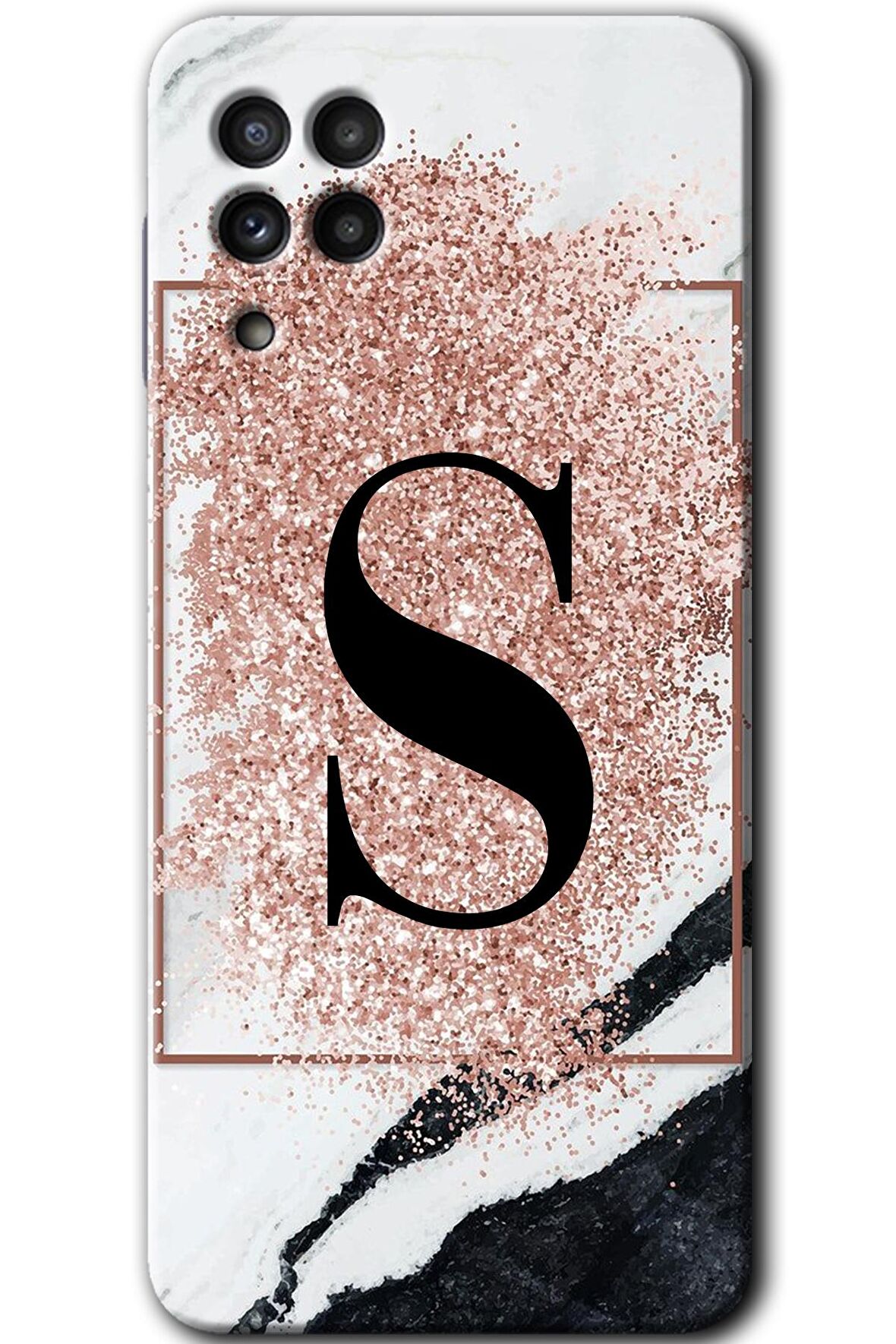 Galaxy M22 Kılıf HD Desen Baskılı Arka Kapak - Pembe Mermer Desenli S Harfi 