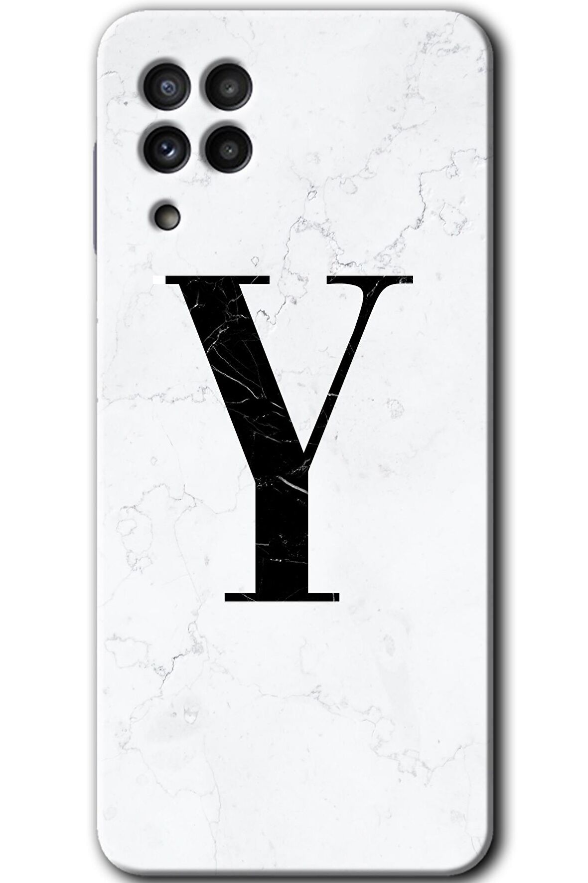 Galaxy M22 Kılıf HD Desen Baskılı Arka Kapak - Beyaz Mermer Desenli Y Harfi 